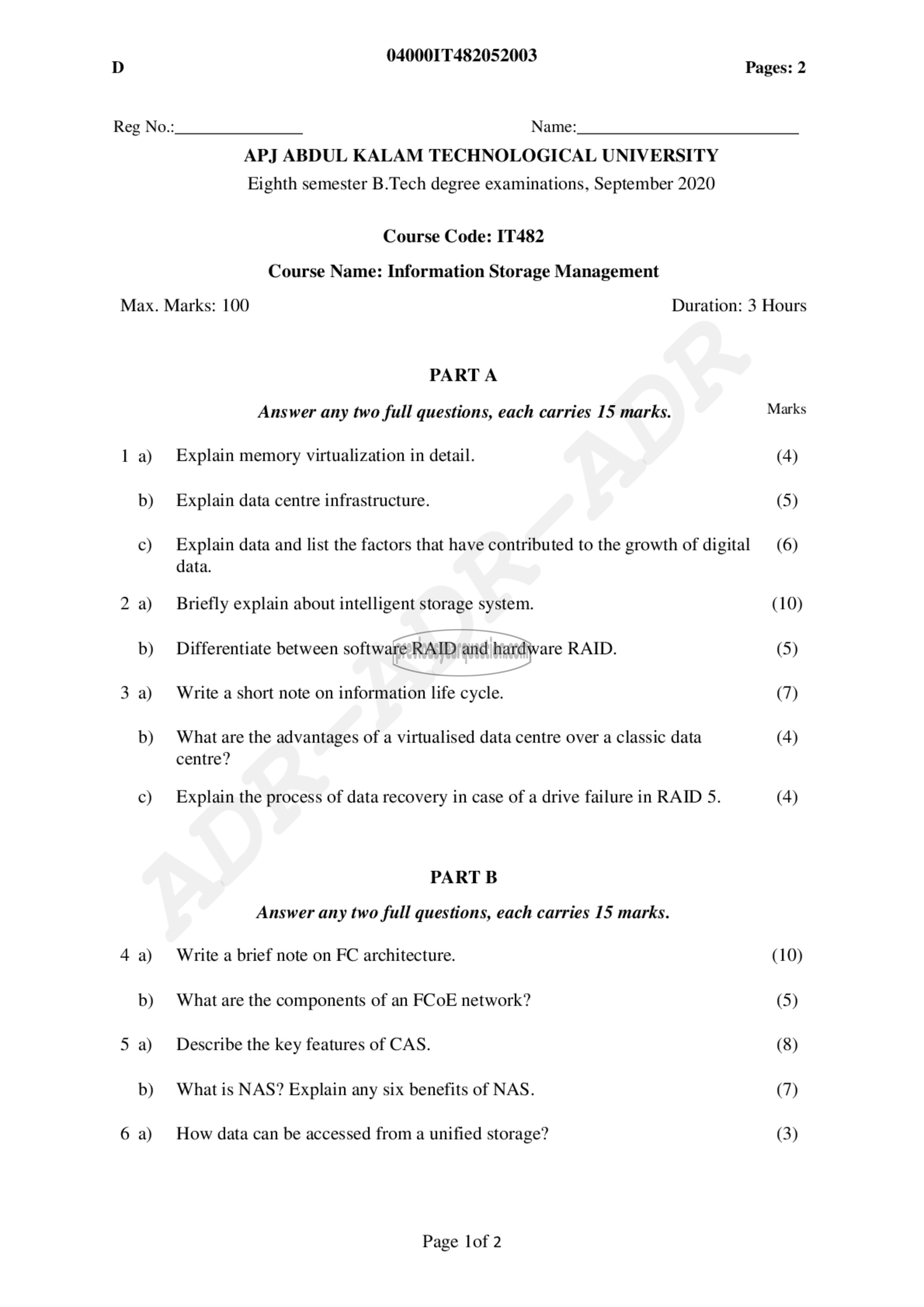 Question Paper - INFORMATION STORAGE MANAGEMENT-1