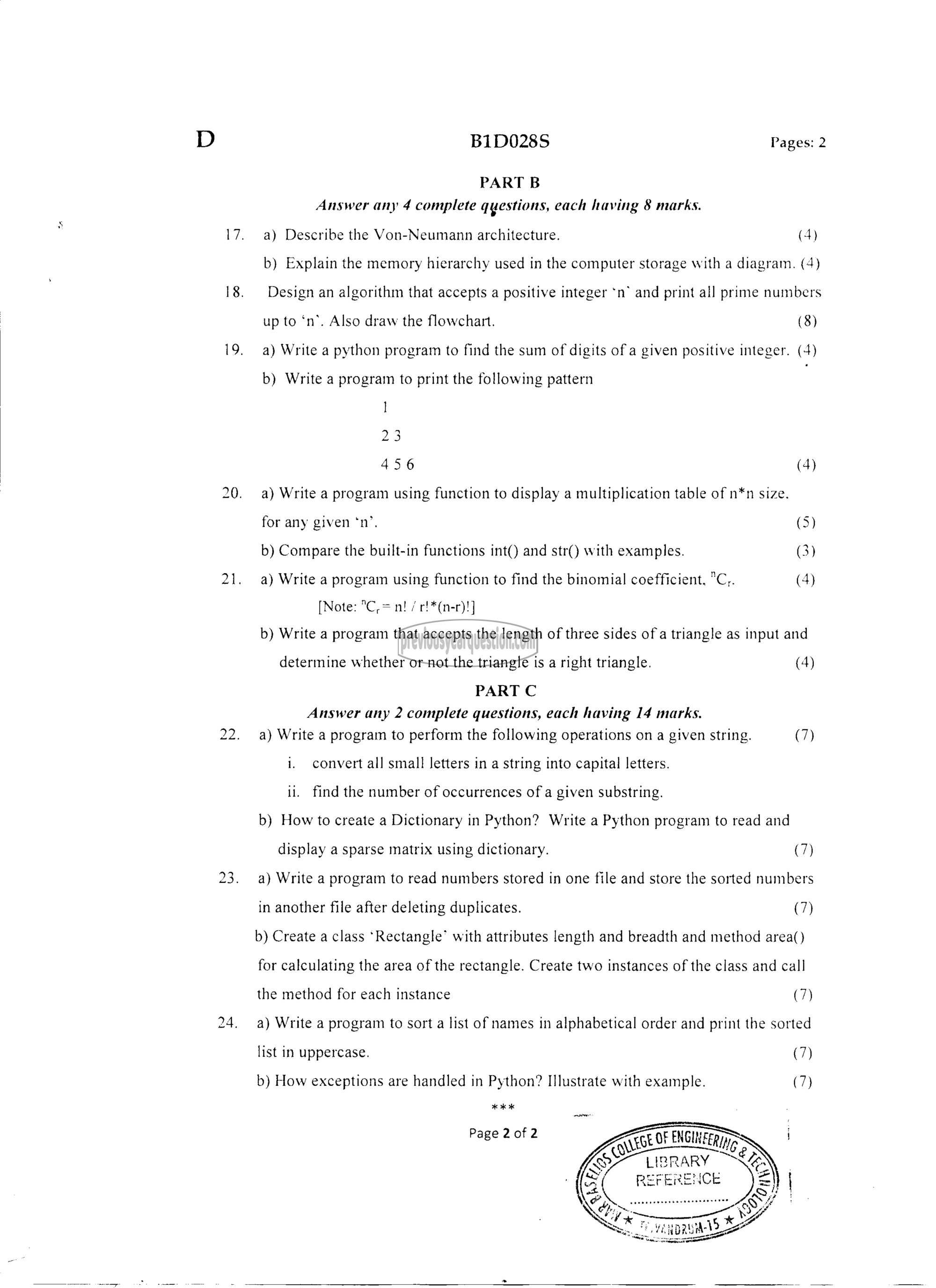 Question Paper - INTRODUCTION TO CIVIL ENGINEERING-2