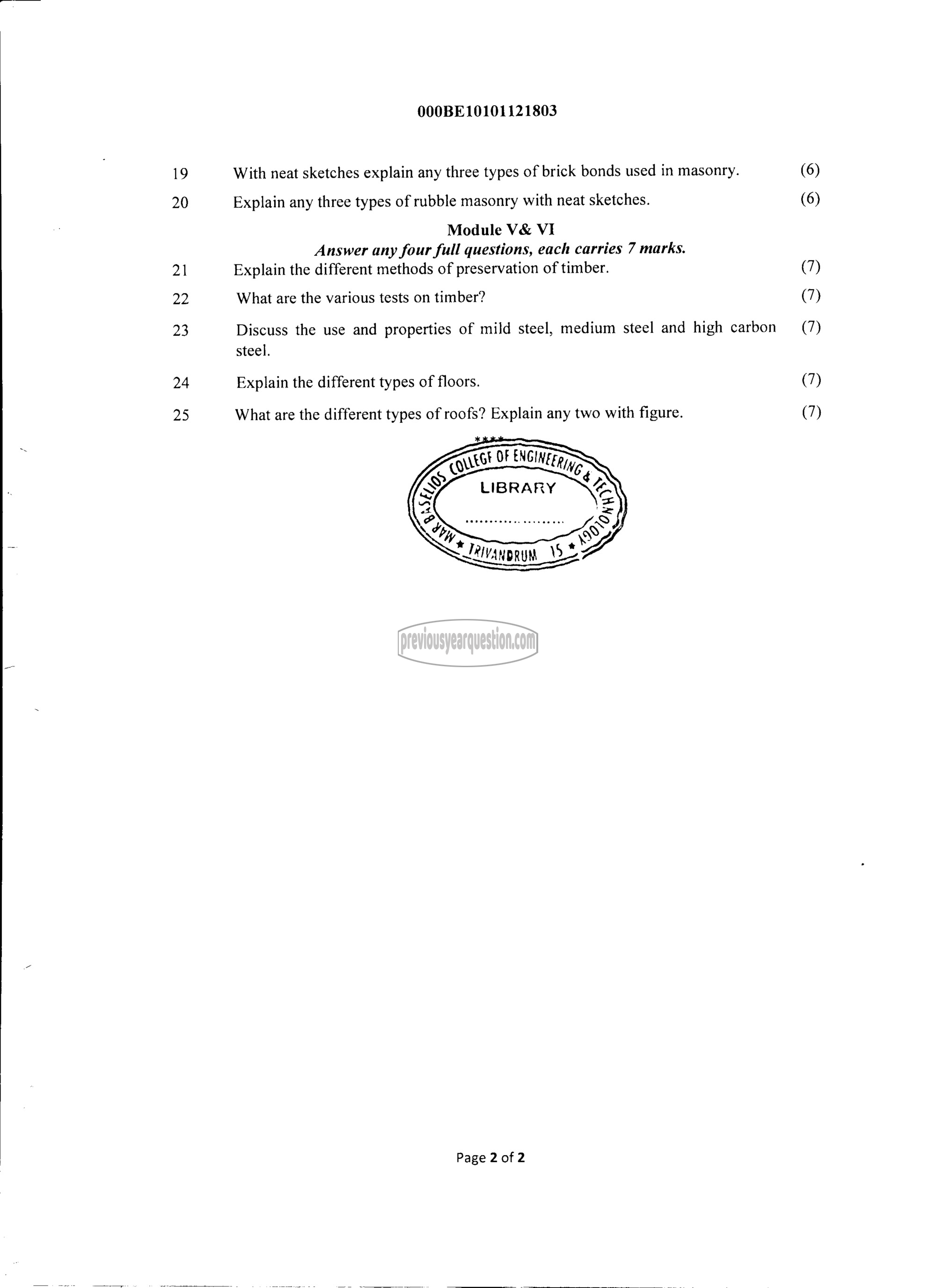 Question Paper - INTRODUCTION TO CIVIL ENGINEERING-2