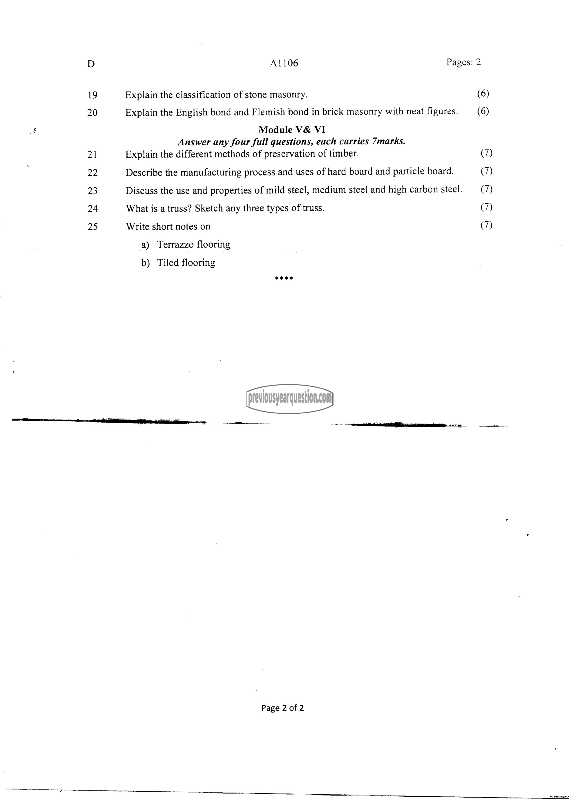 Question Paper - INTRODUCTION TO CIVIL ENGINEERING-2