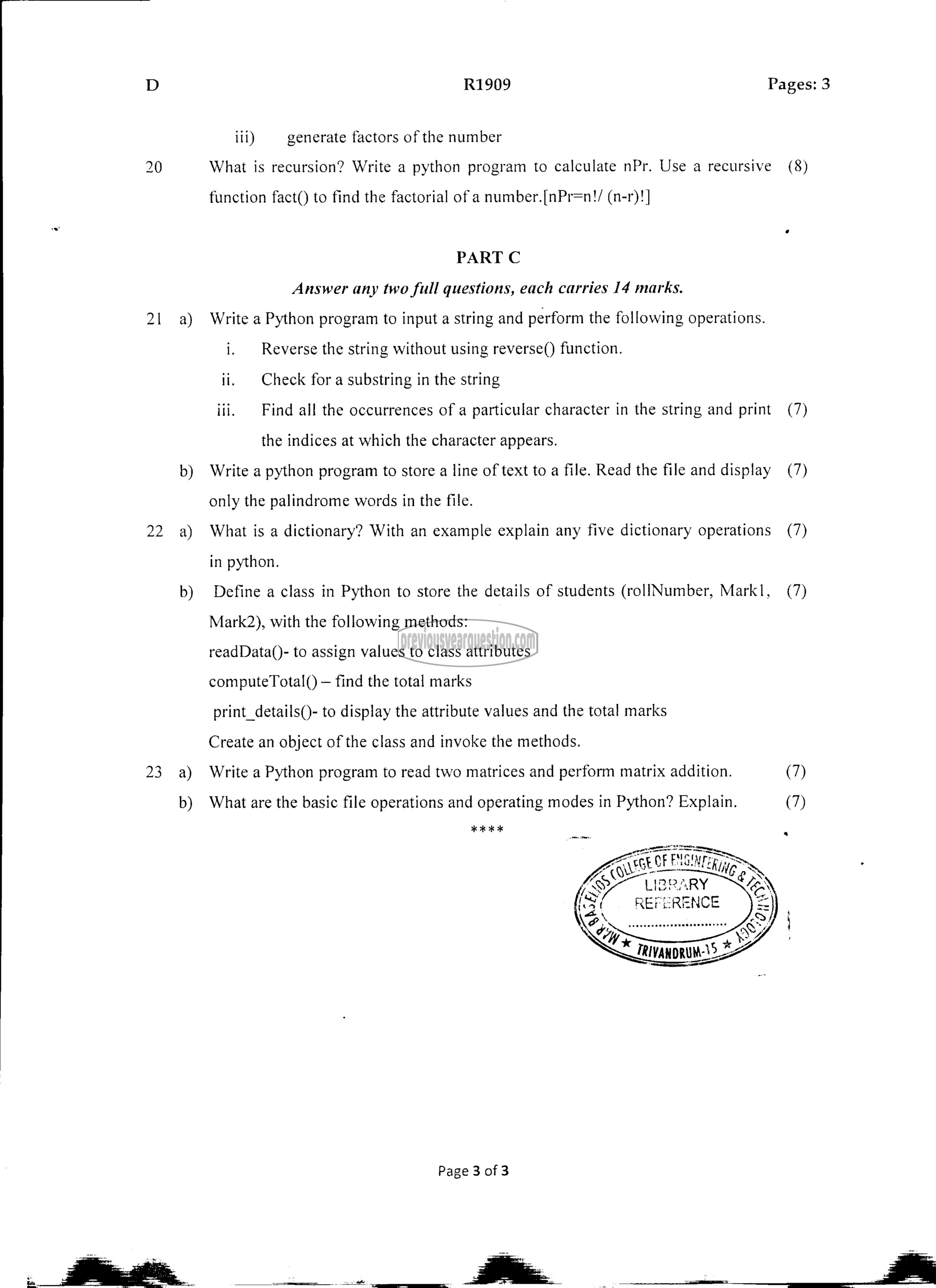 Question Paper - INTRODUCTION TO COMPUTING AND PROBLEM SOLVING-3