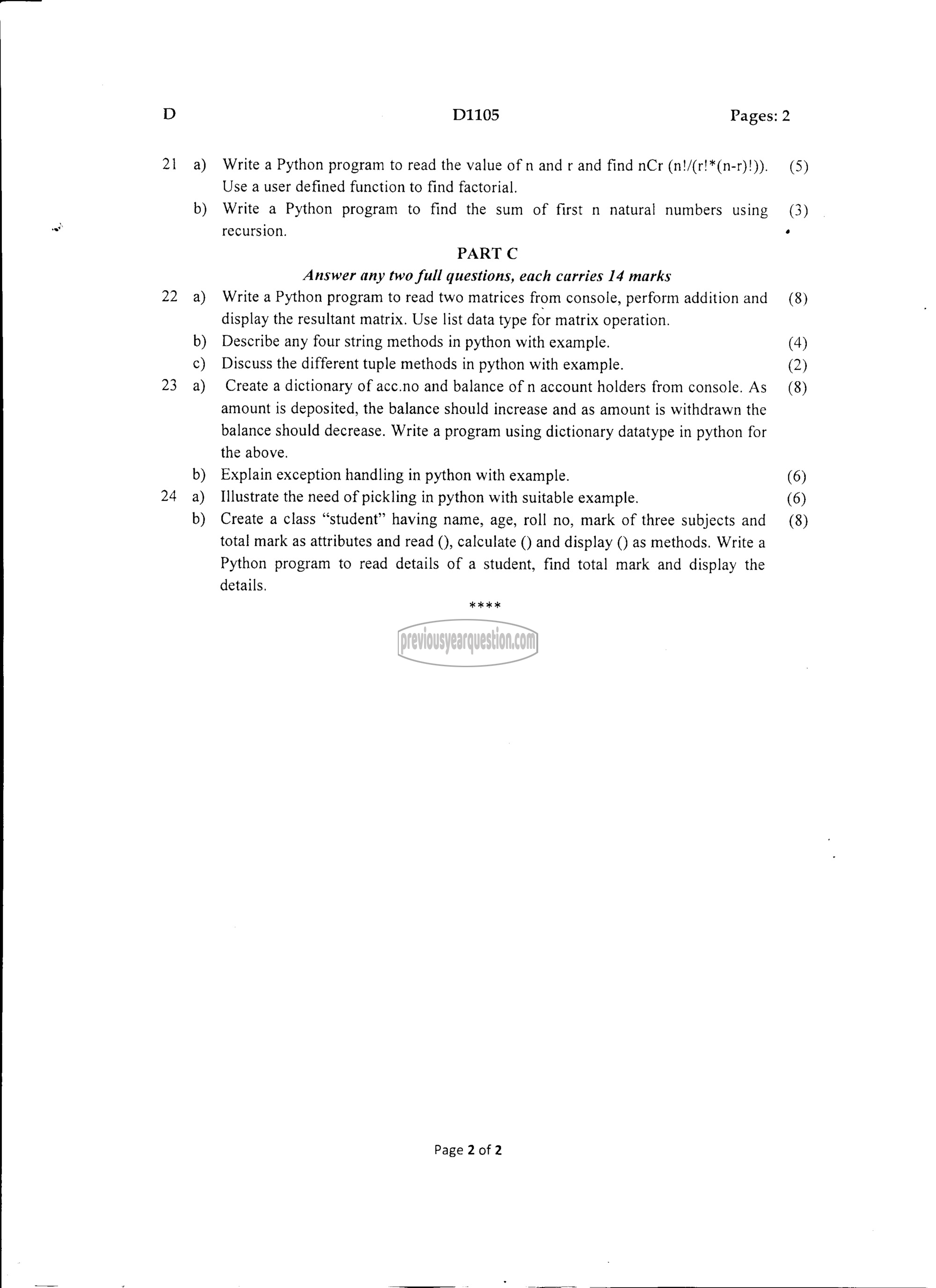 Question Paper - INTRODUCTION TO COMPUTING AND PROBLEM SOLVING-2