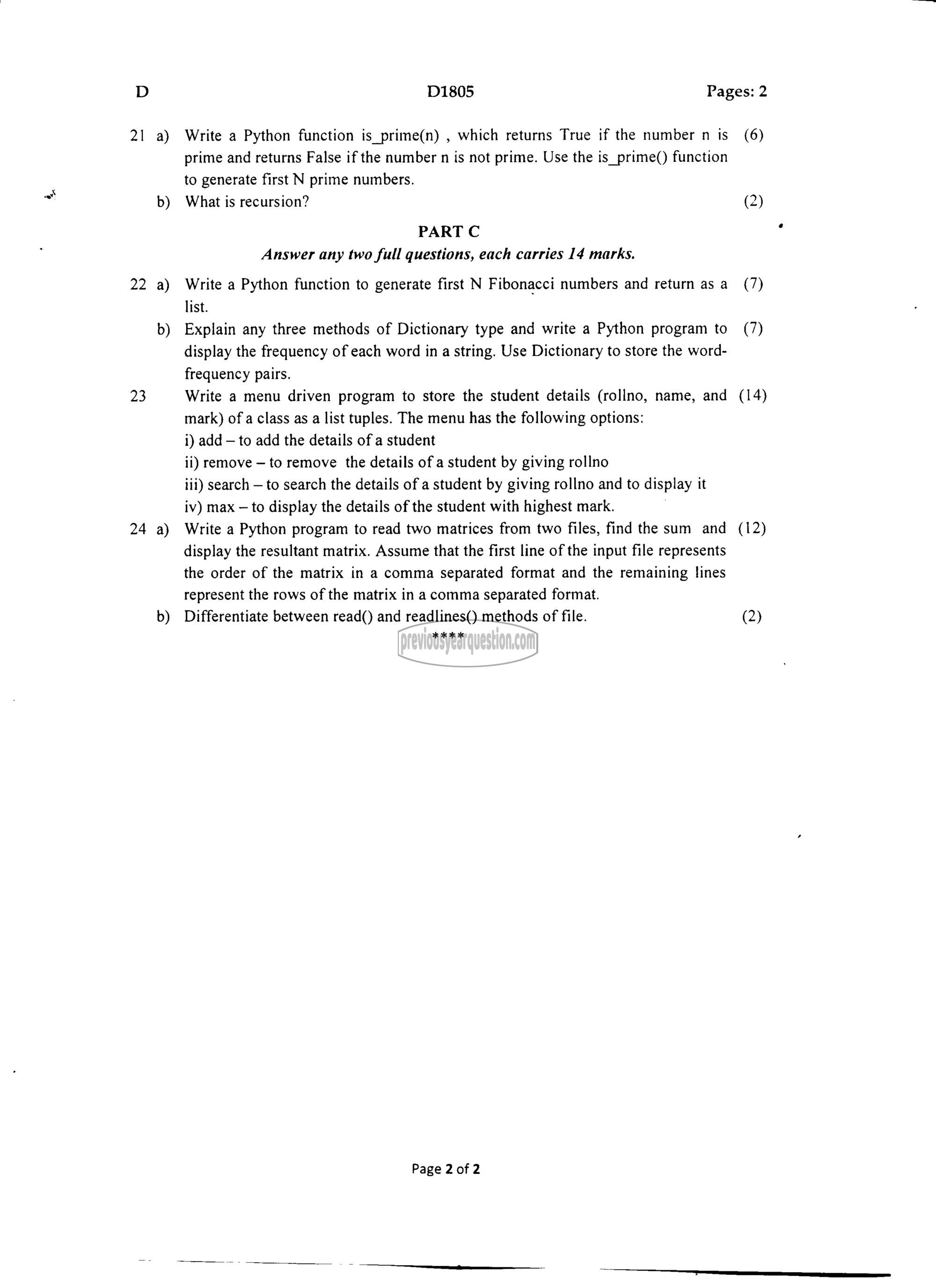 Question Paper - INTRODUCTION TO COMPUTING AND PROBLEM SOLVING-2