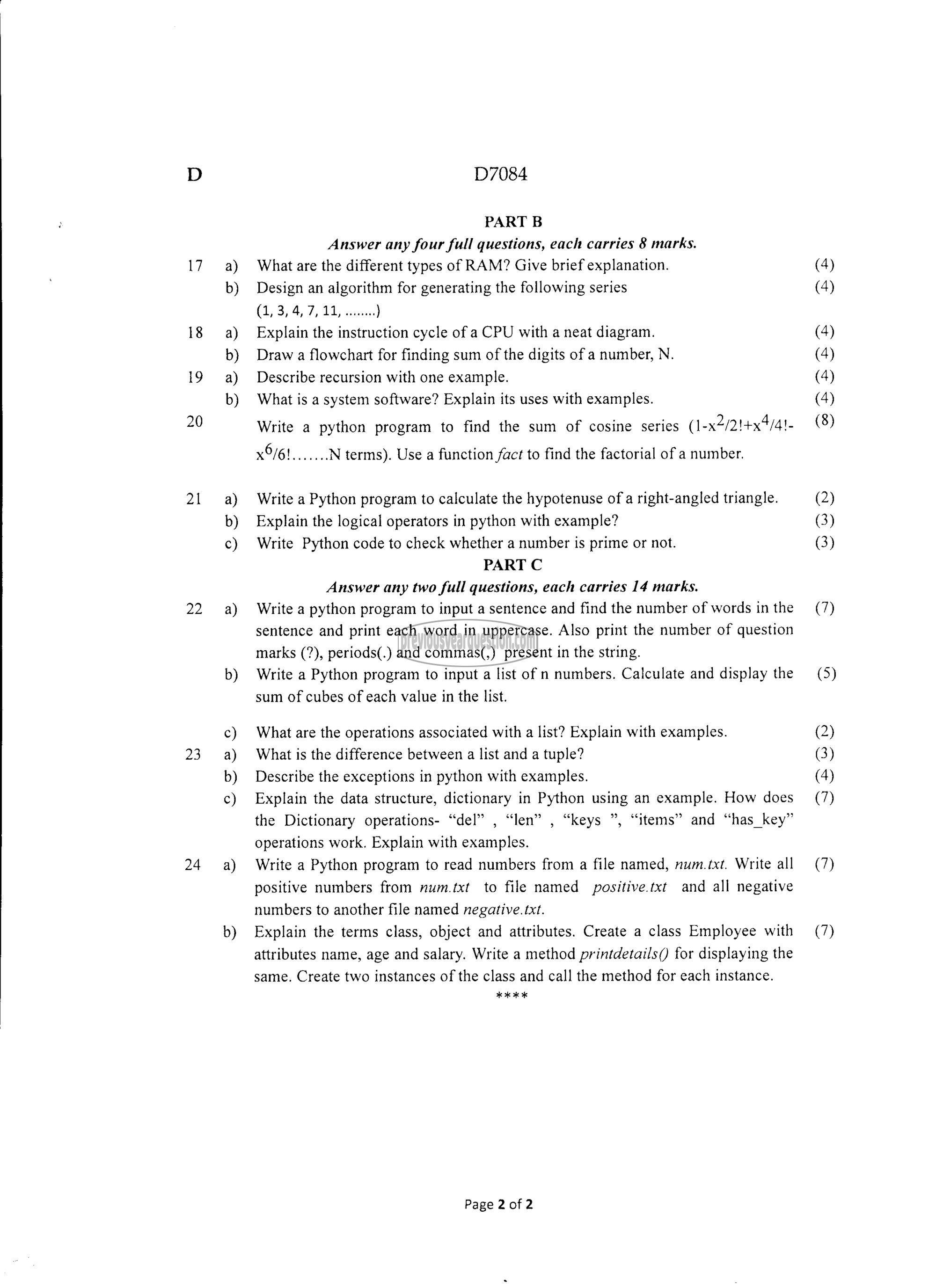 Question Paper - INTRODUCTION TO COMPUTING AND PROBLEM SOLVING-2