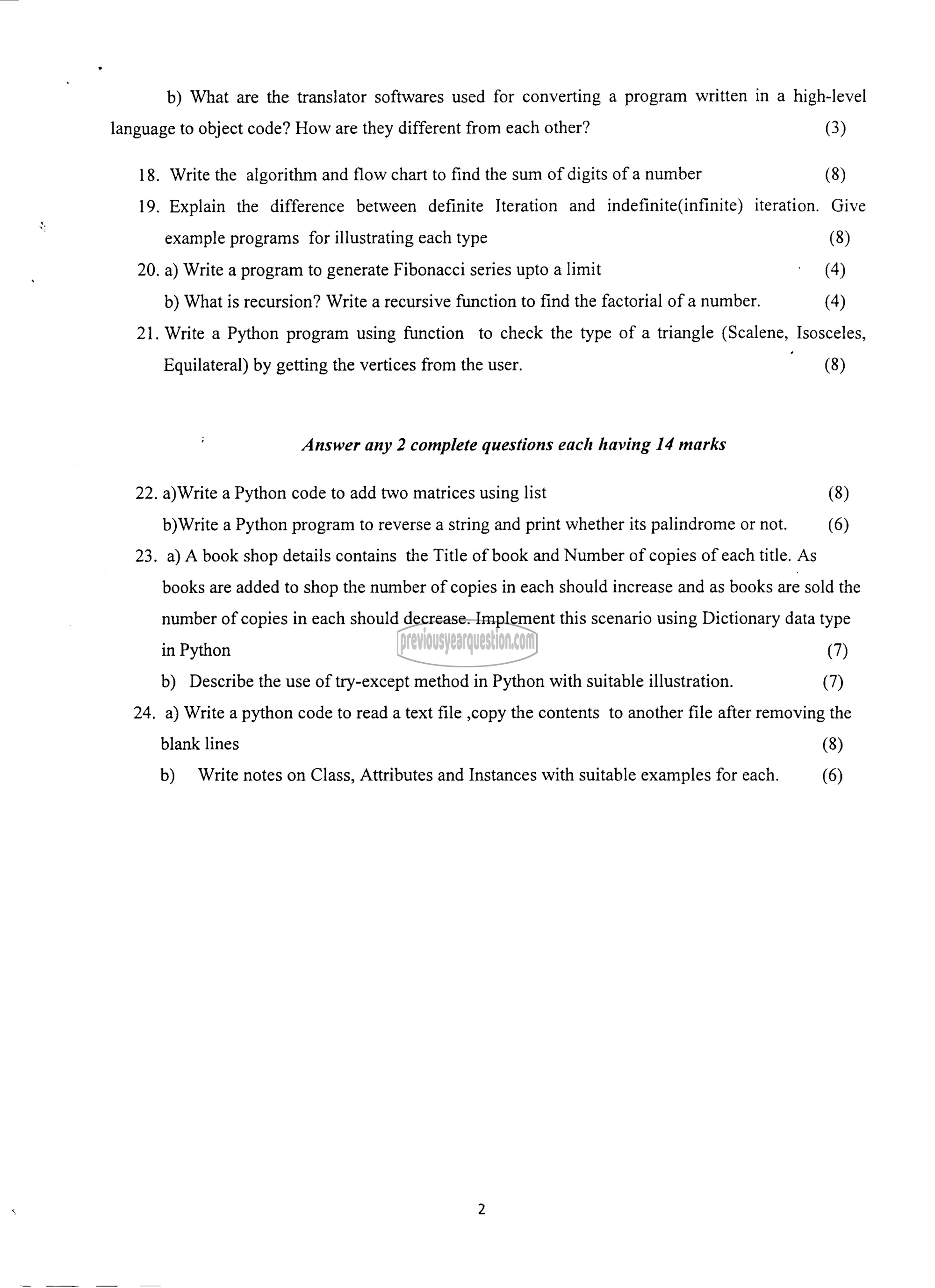 Question Paper - INTRODUCTION TO COMPUTING AND PROBLEM SOLVING-2