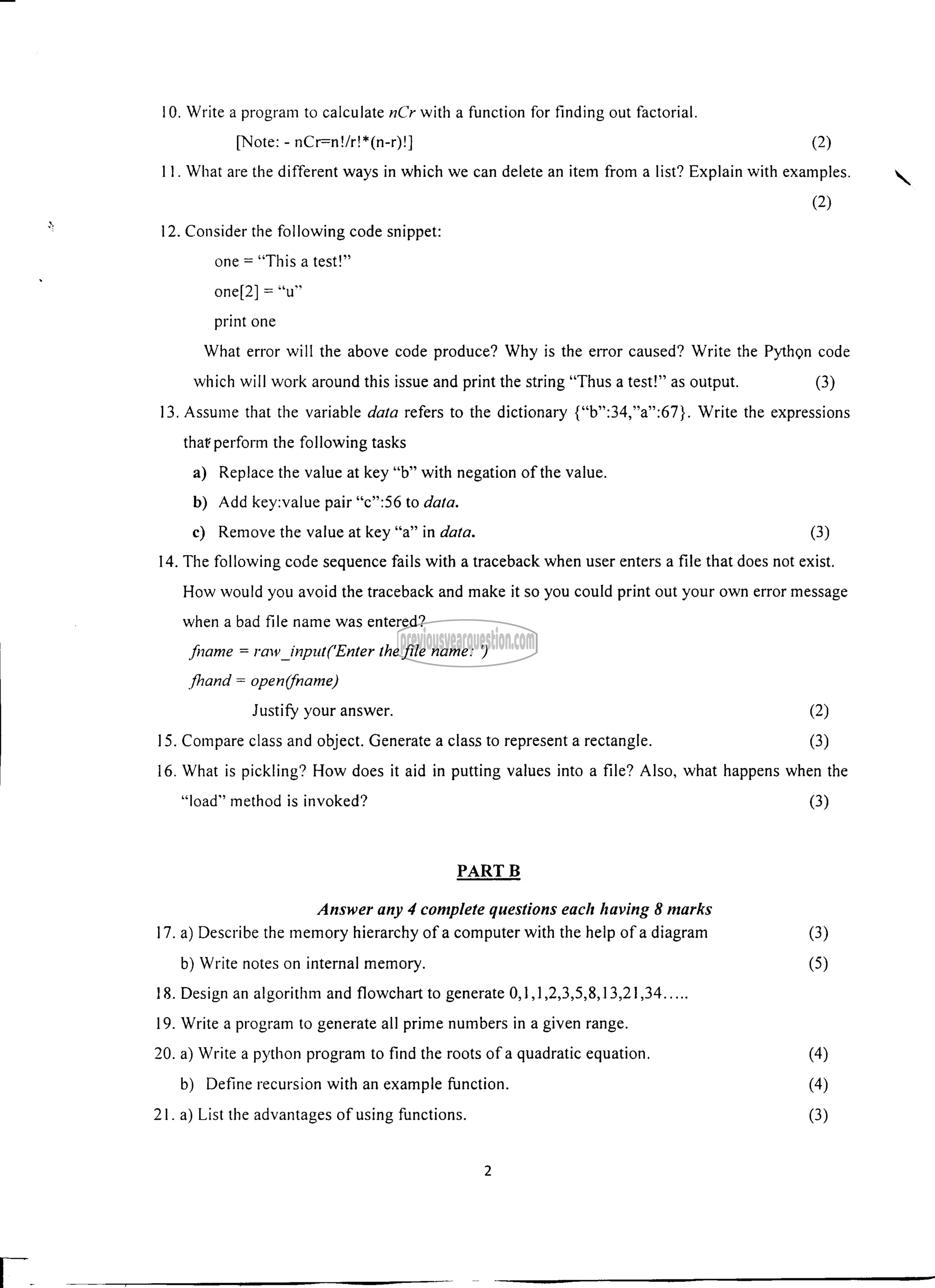 Question Paper - INTRODUCTION TO COMPUTING AND PROBLEM SOLVING-2