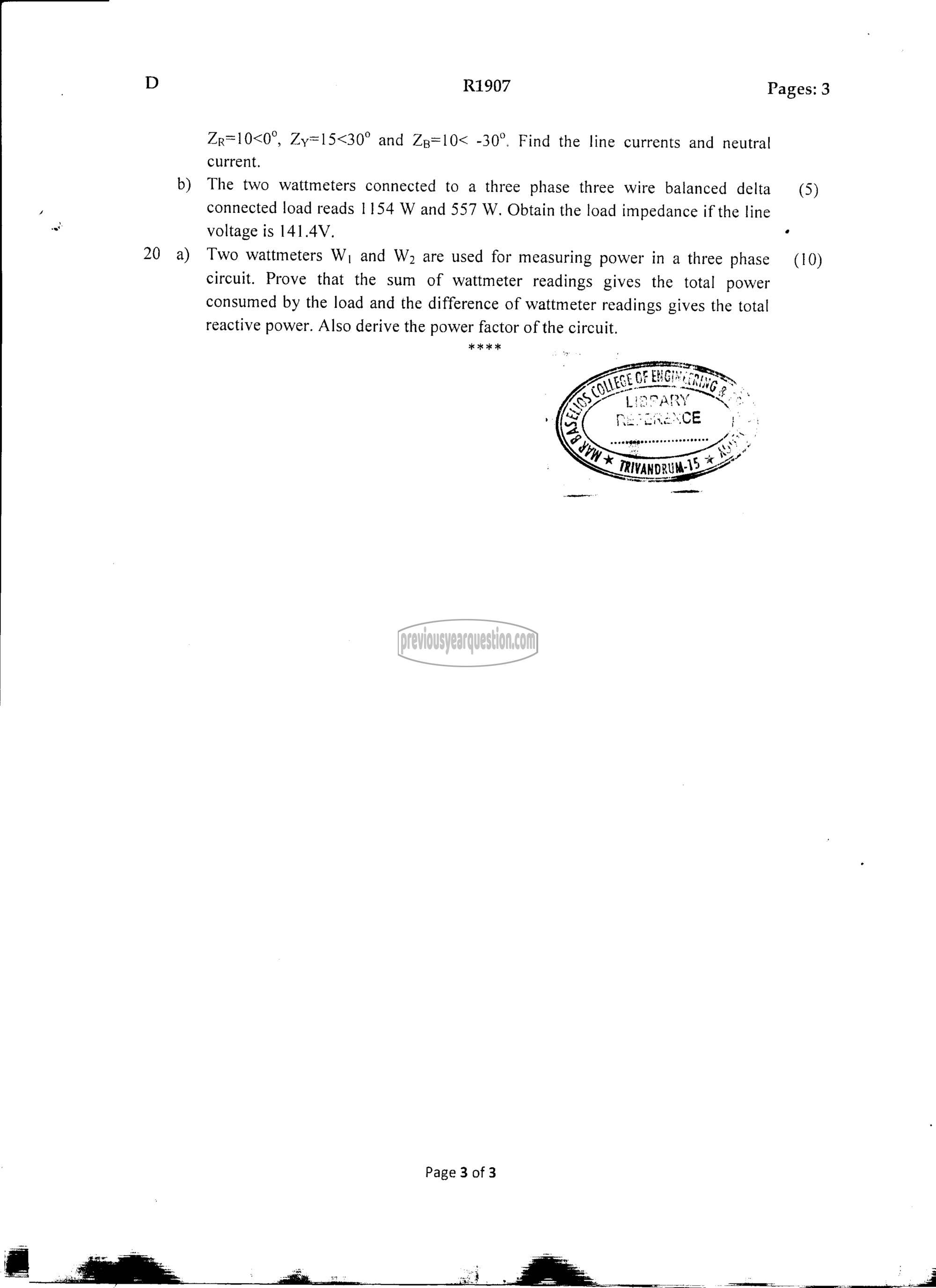 Question Paper - INTRODUCTION TO ELECTRICAL ENGINEERING-3