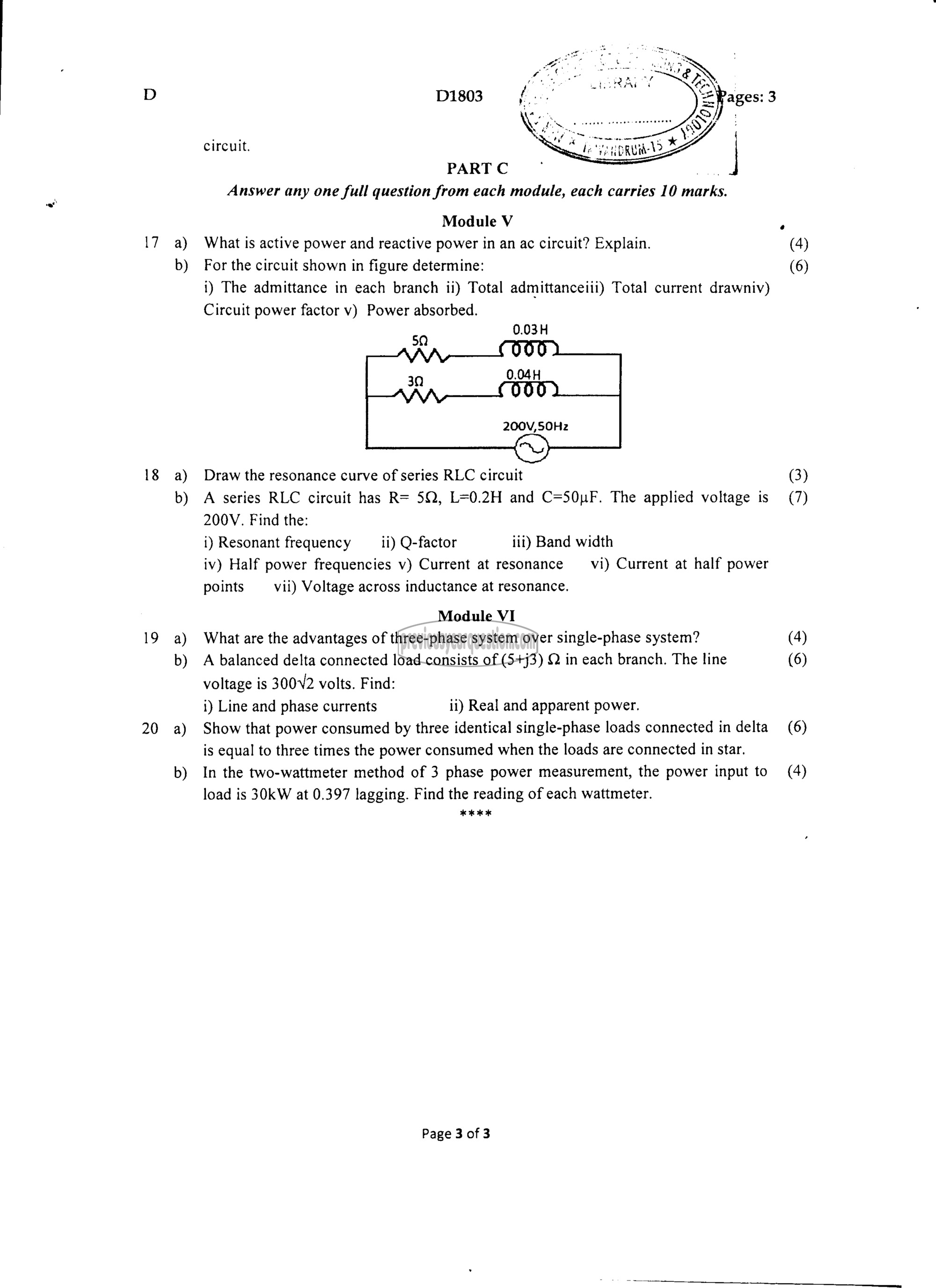 Question Paper - INTRODUCTION TO ELECTRICAL ENGINEERING-3