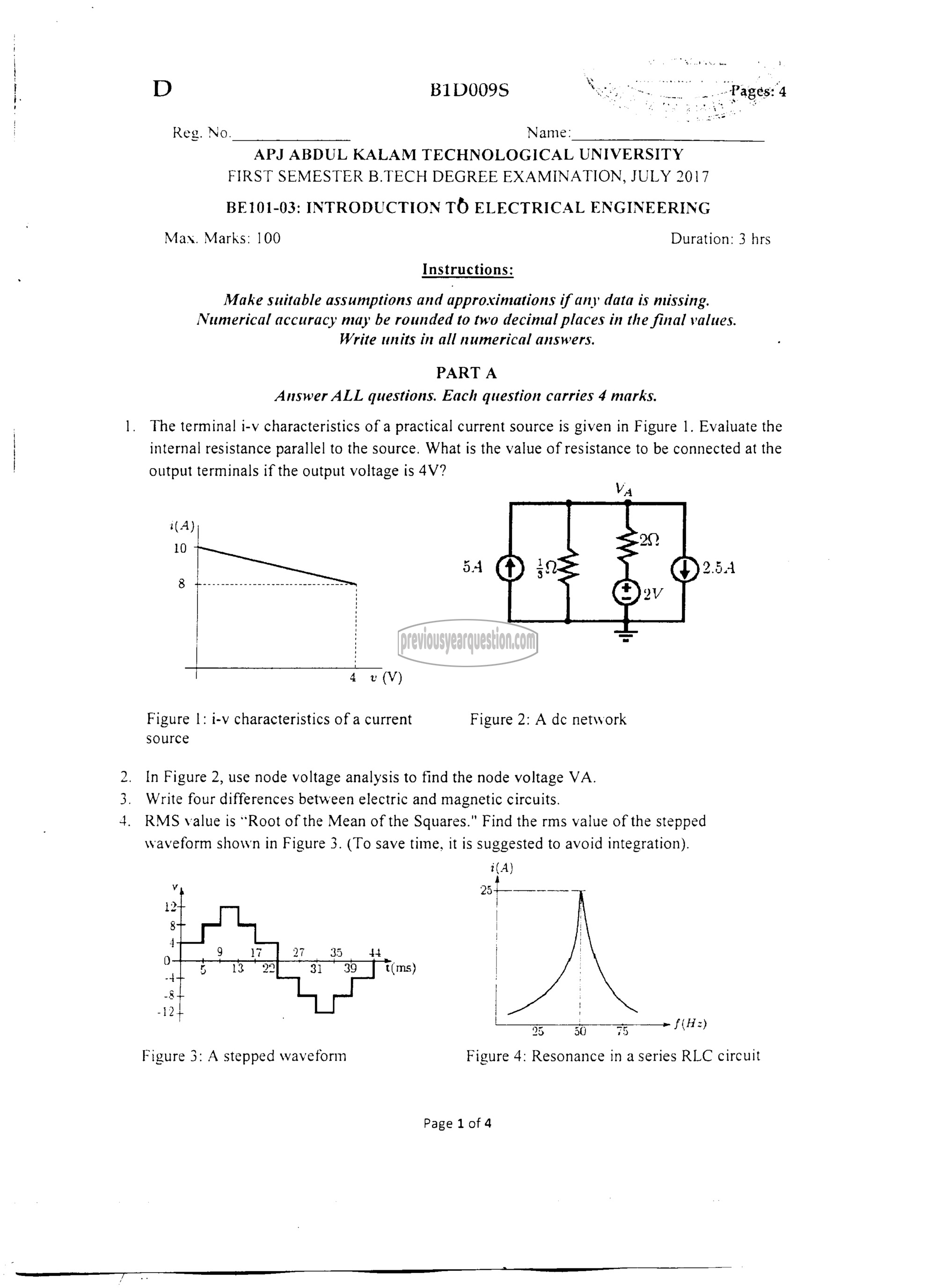 Question Paper - INTRODUCTION TO ELECTRICAL ENGINEERING-1