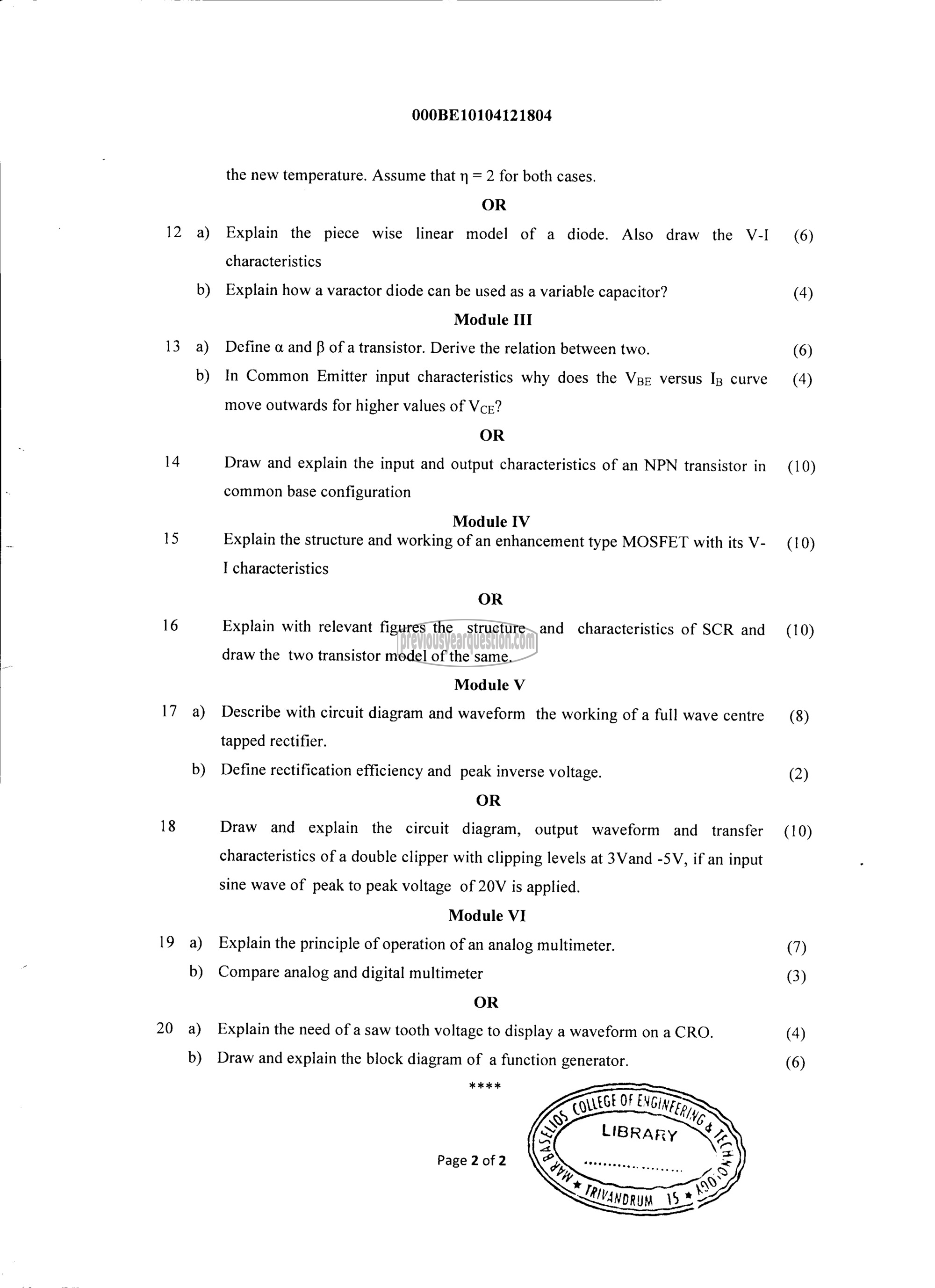 Question Paper - INTRODUCTION TO ELECTRONICS ENGINEERING-2