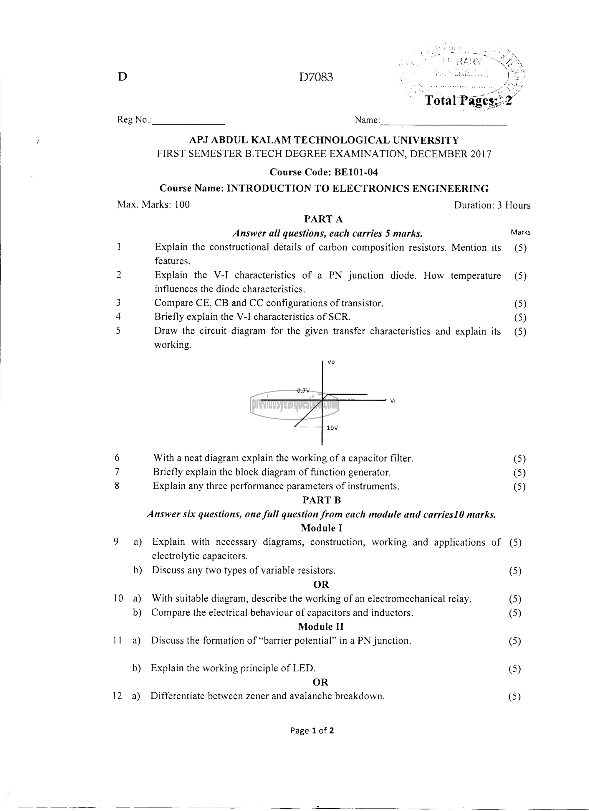 Question Paper - INTRODUCTION TO ELECTRONICS ENGINEERING-1