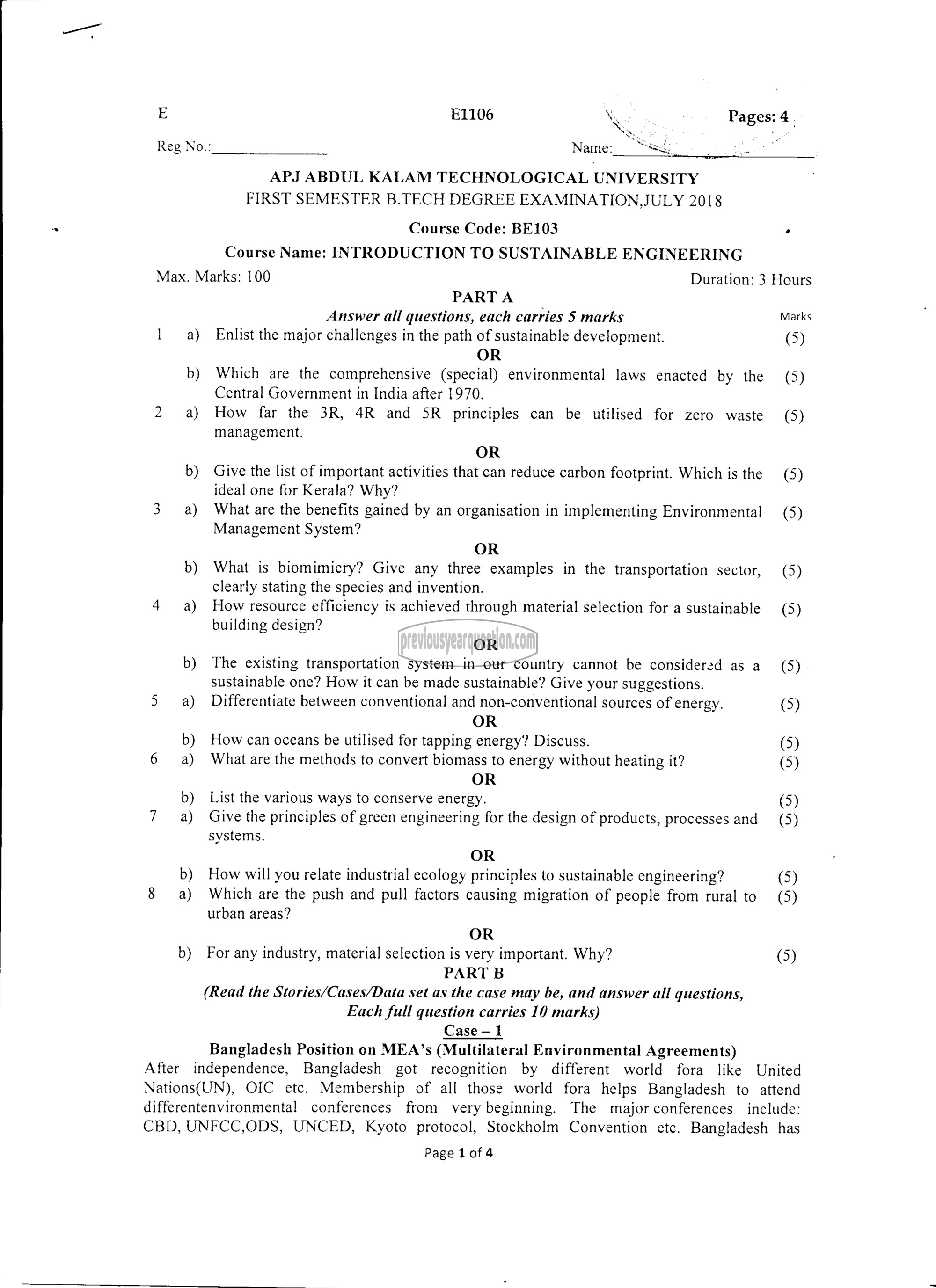 Question Paper - INTRODUCTION TO SUSTAINABLE ENGINEERING-1