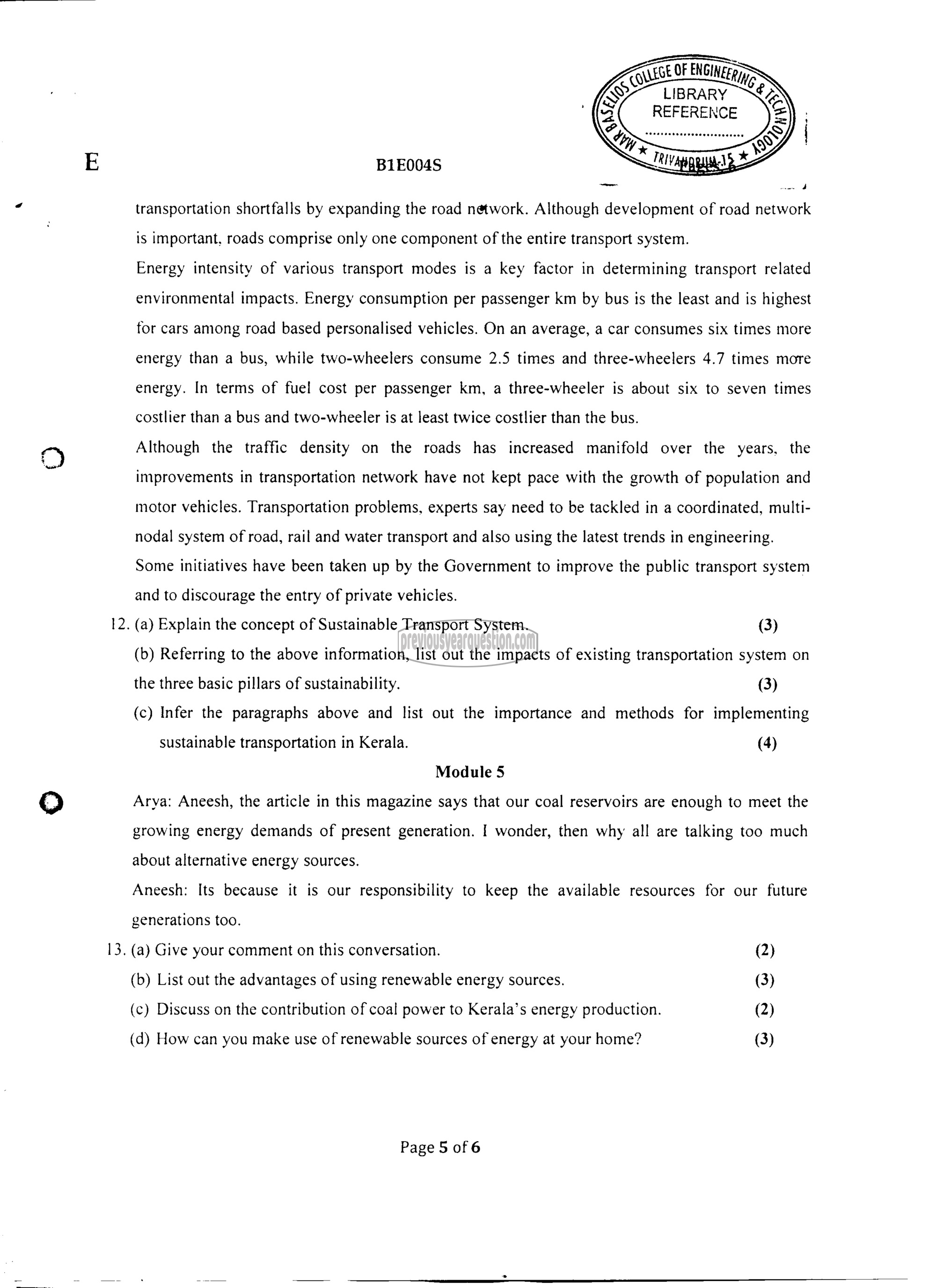 Question Paper - INTRODUCTION TO SUSTAINABLE ENGINEERING-5