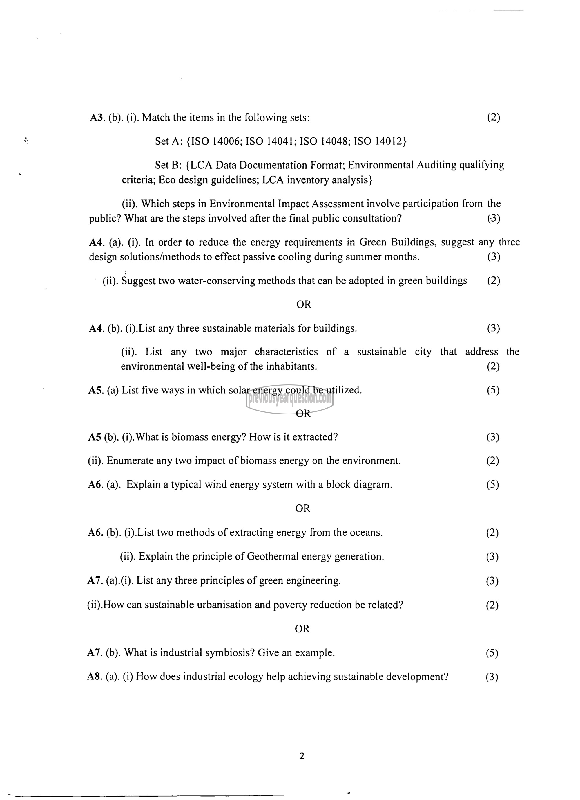 Question Paper - INTRODUCTION TO SUSTAINABLE ENGINEERING-2