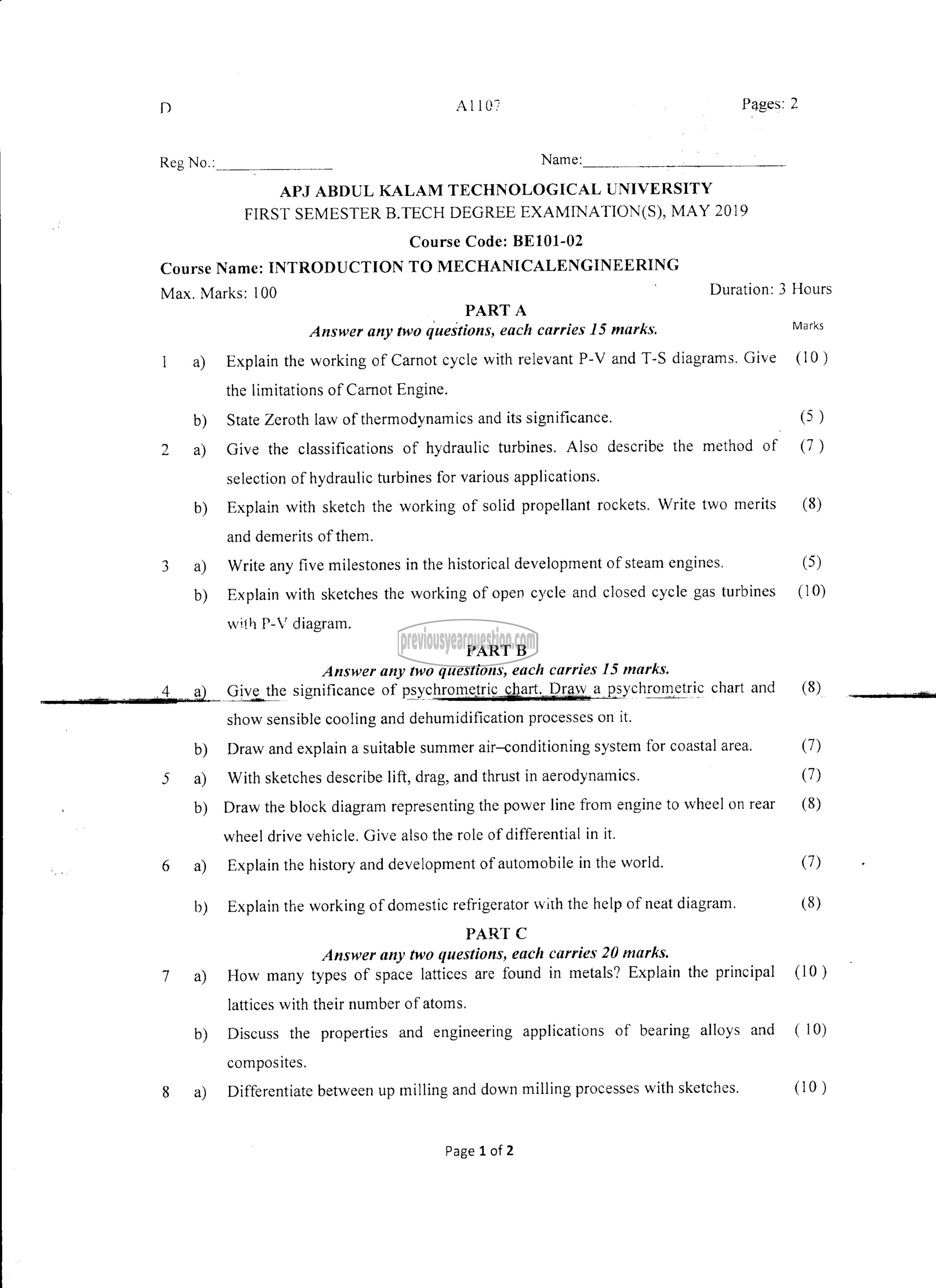 Question Paper - INTRODUCTION TO MECHANICAL ENGINEERING SCIENCES-1