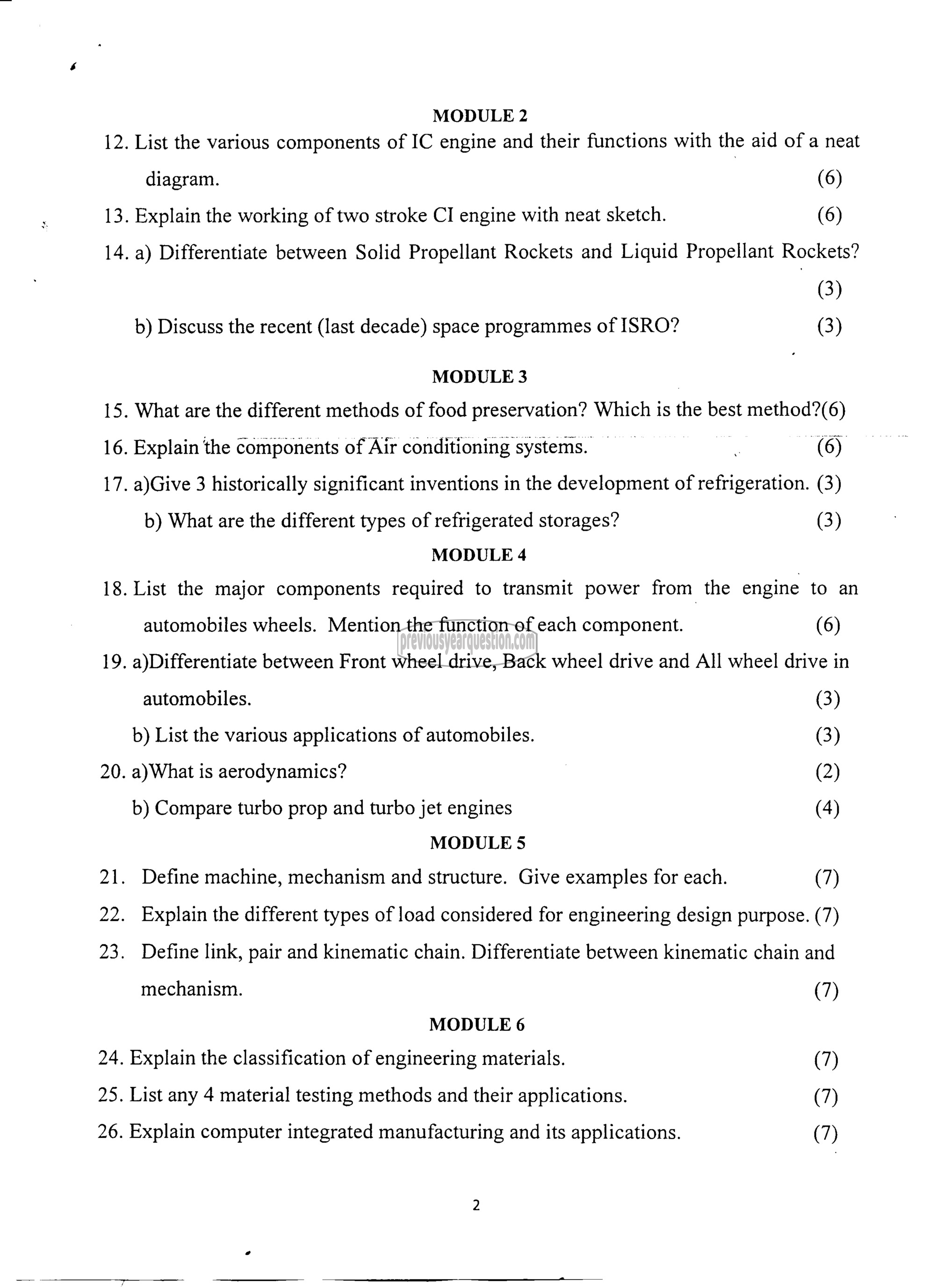 Question Paper - INTRODUCTION TO MECHANICAL ENGINEERING SCIENCES-2