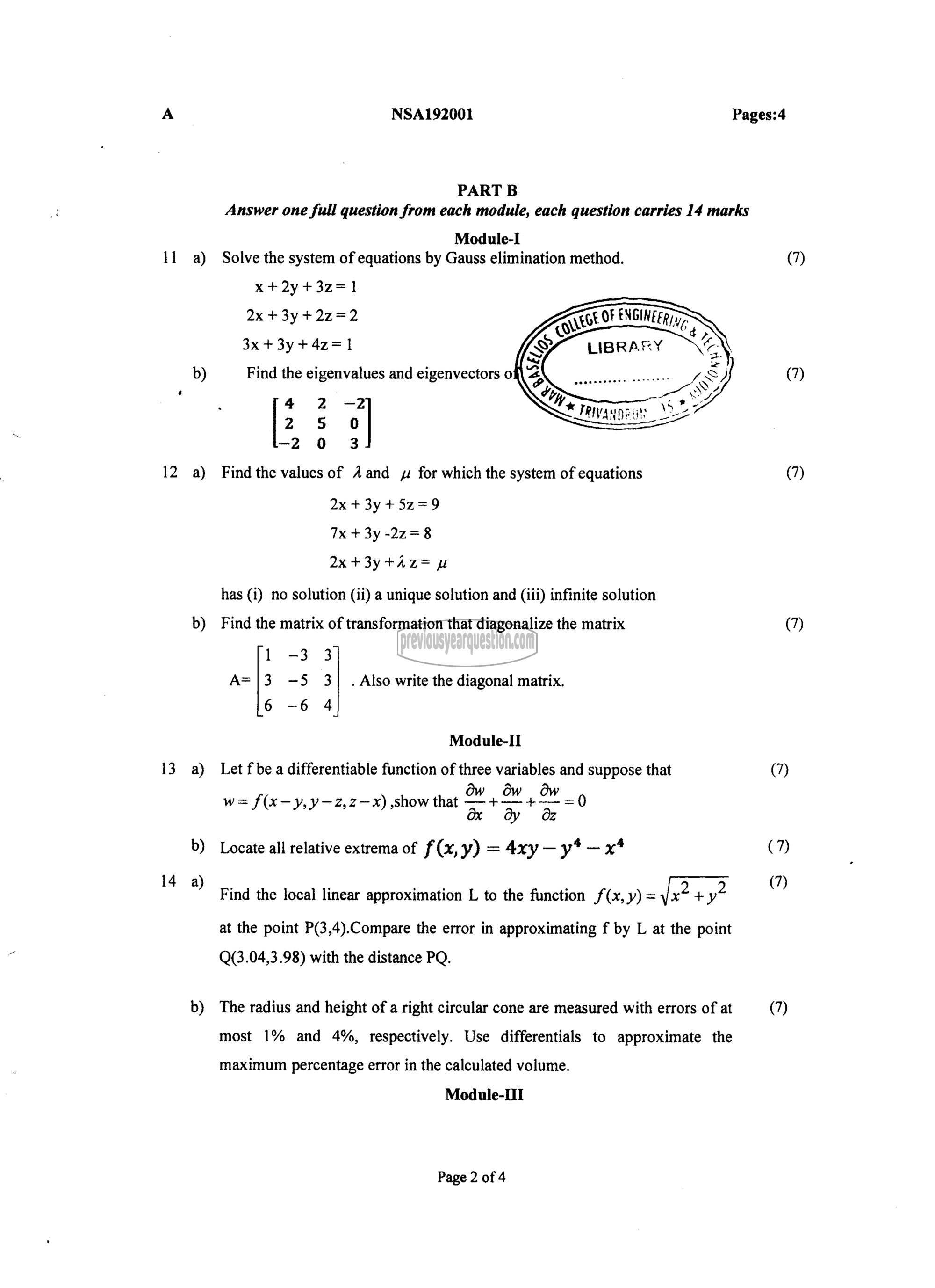 Question Paper - LINEAR ALGEBRA AND CALCULUS-2