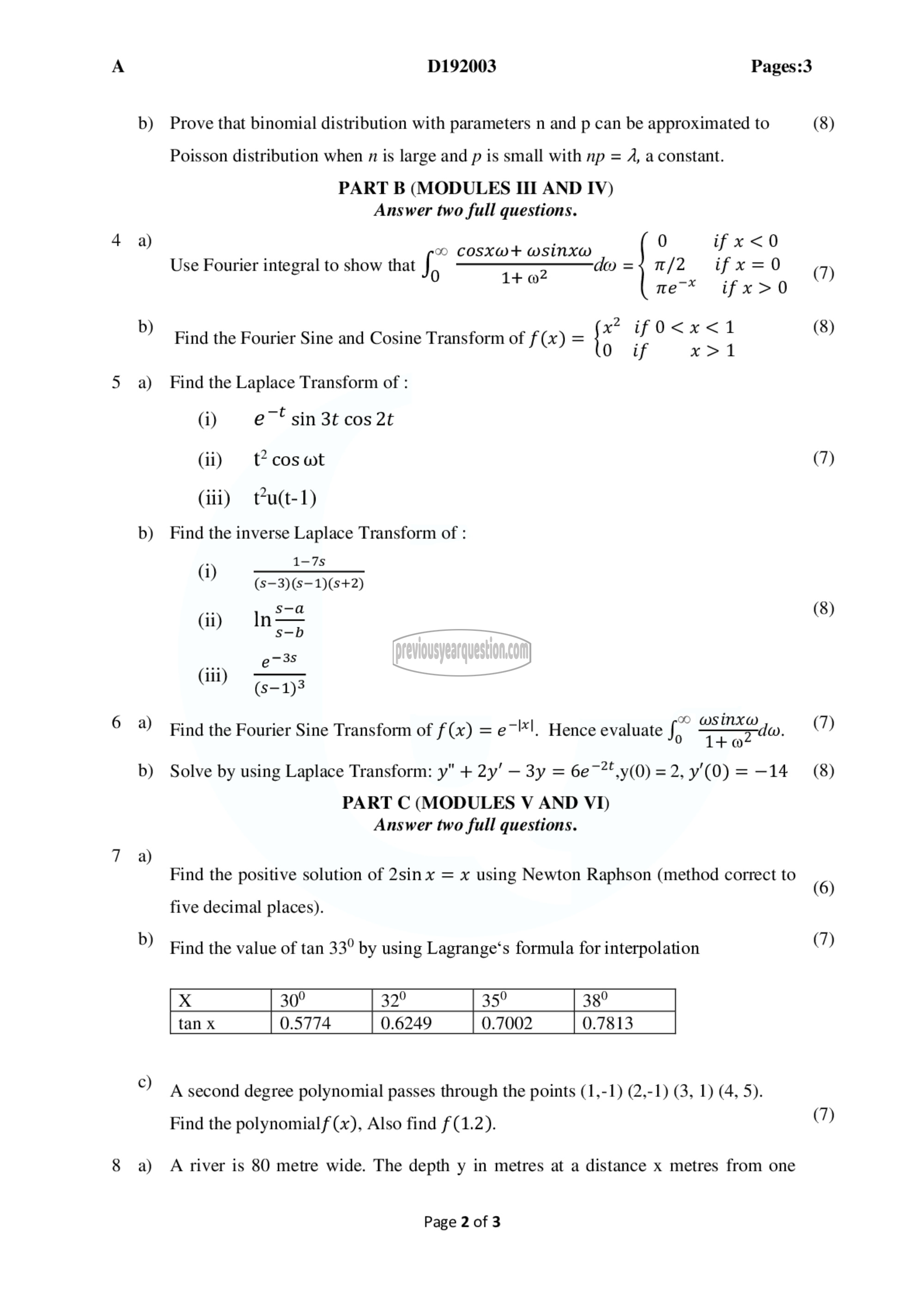 Question Paper - Probability Distributions, Transforms and Numerical Methods-2