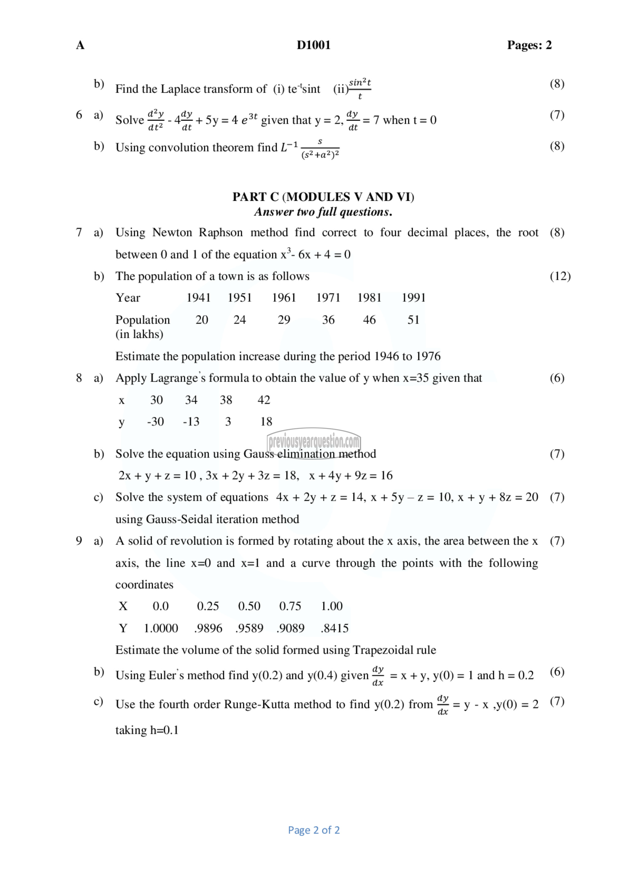 Question Paper - Probability Distributions, Transforms and Numerical Methods-2