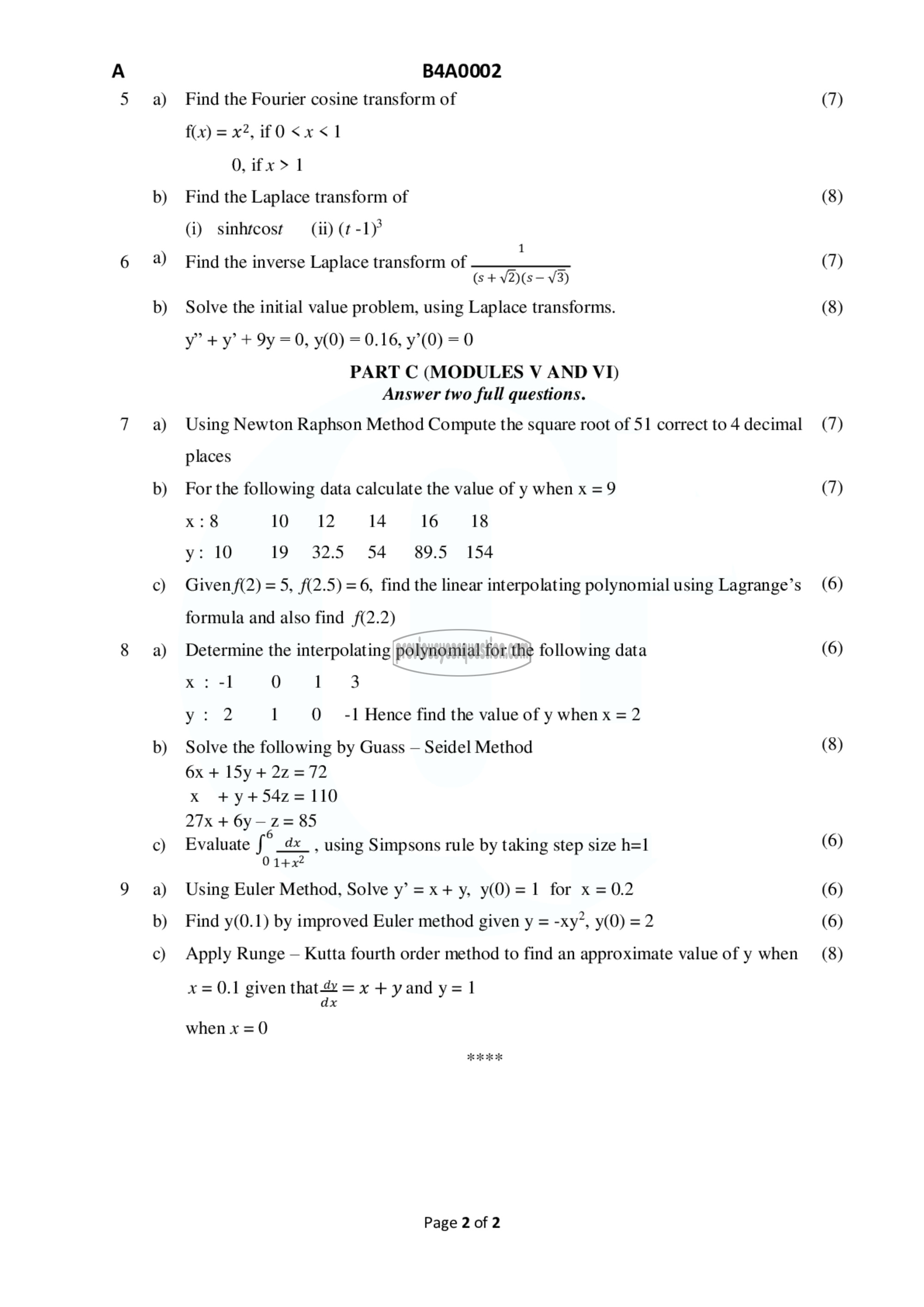 Question Paper - Probability Distributions, Transforms and Numerical Methods-2