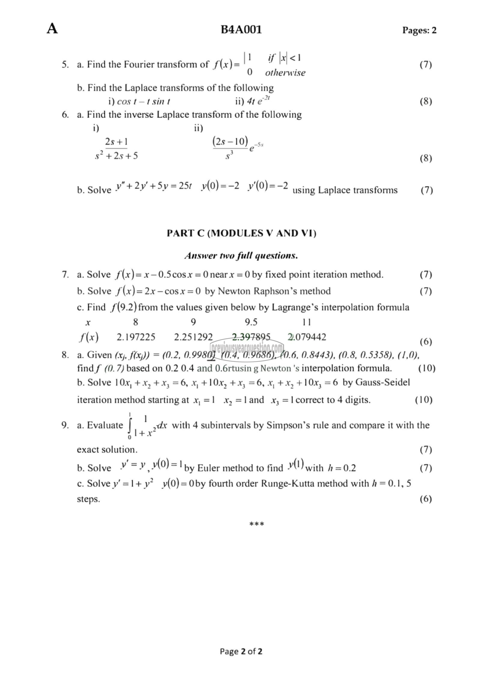 Question Paper - Probability Distributions, Transforms and Numerical Methods-2