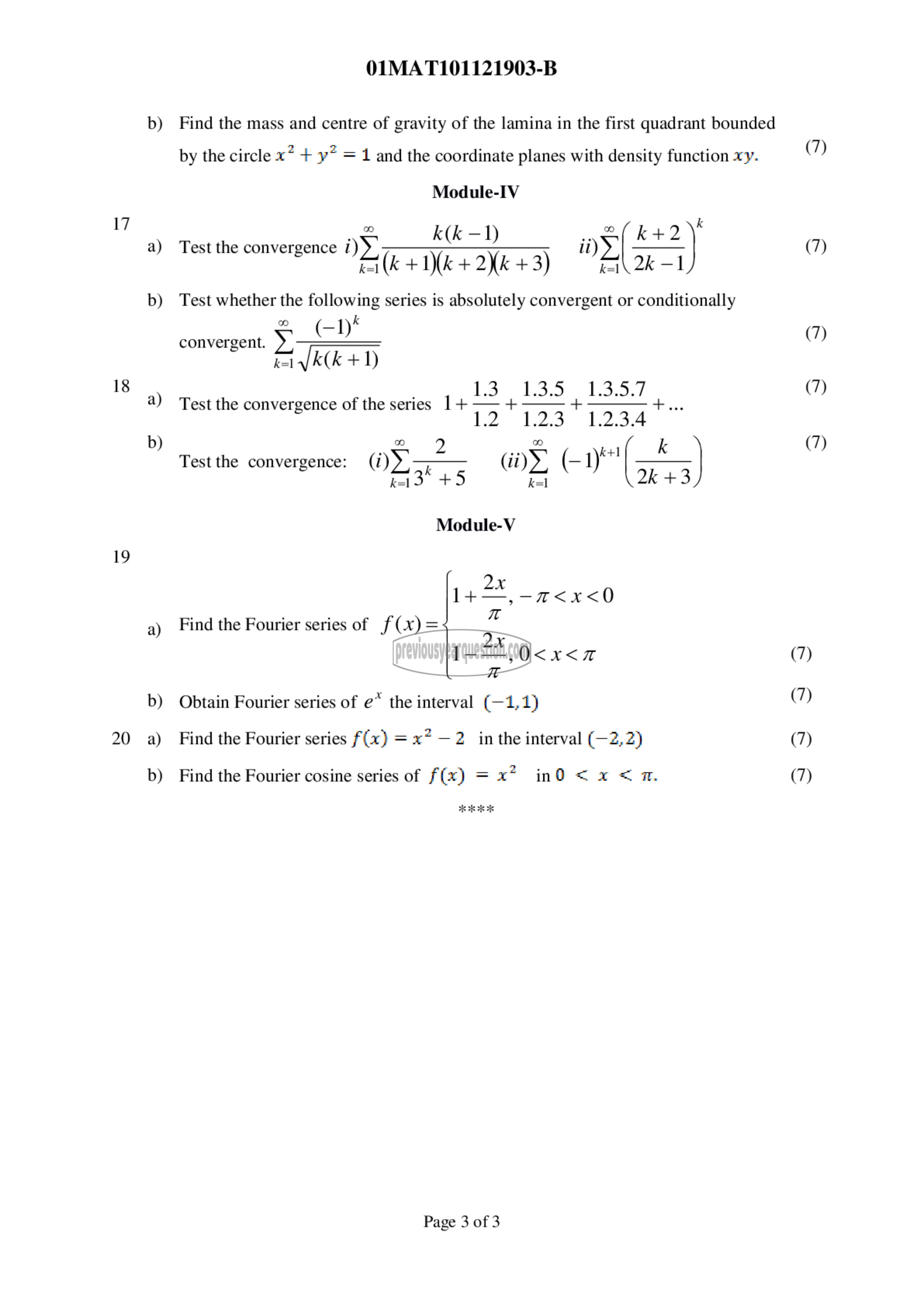 Question Paper - LINEAR ALGEBRA AND CALCULUS-3