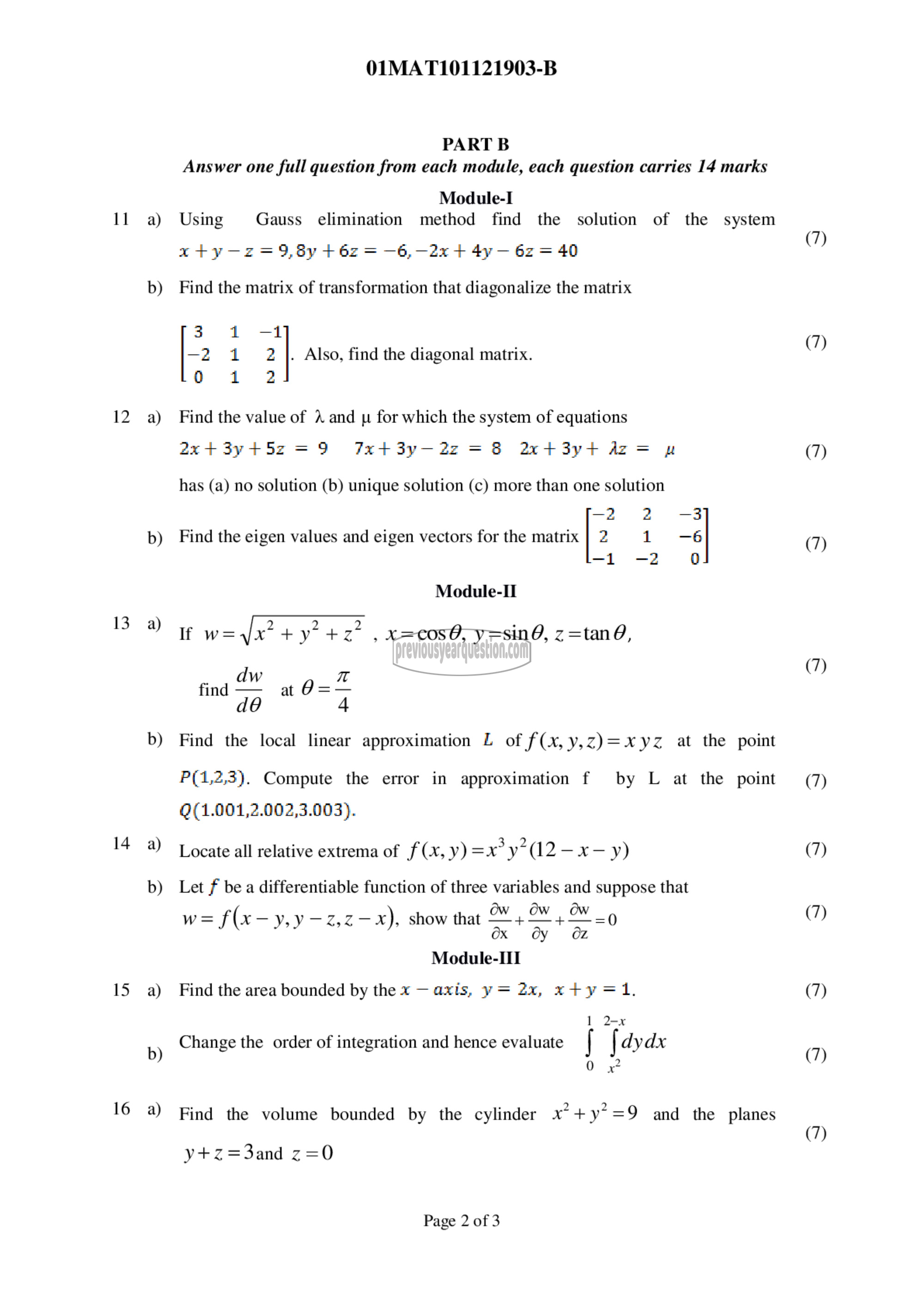 Question Paper - LINEAR ALGEBRA AND CALCULUS-2