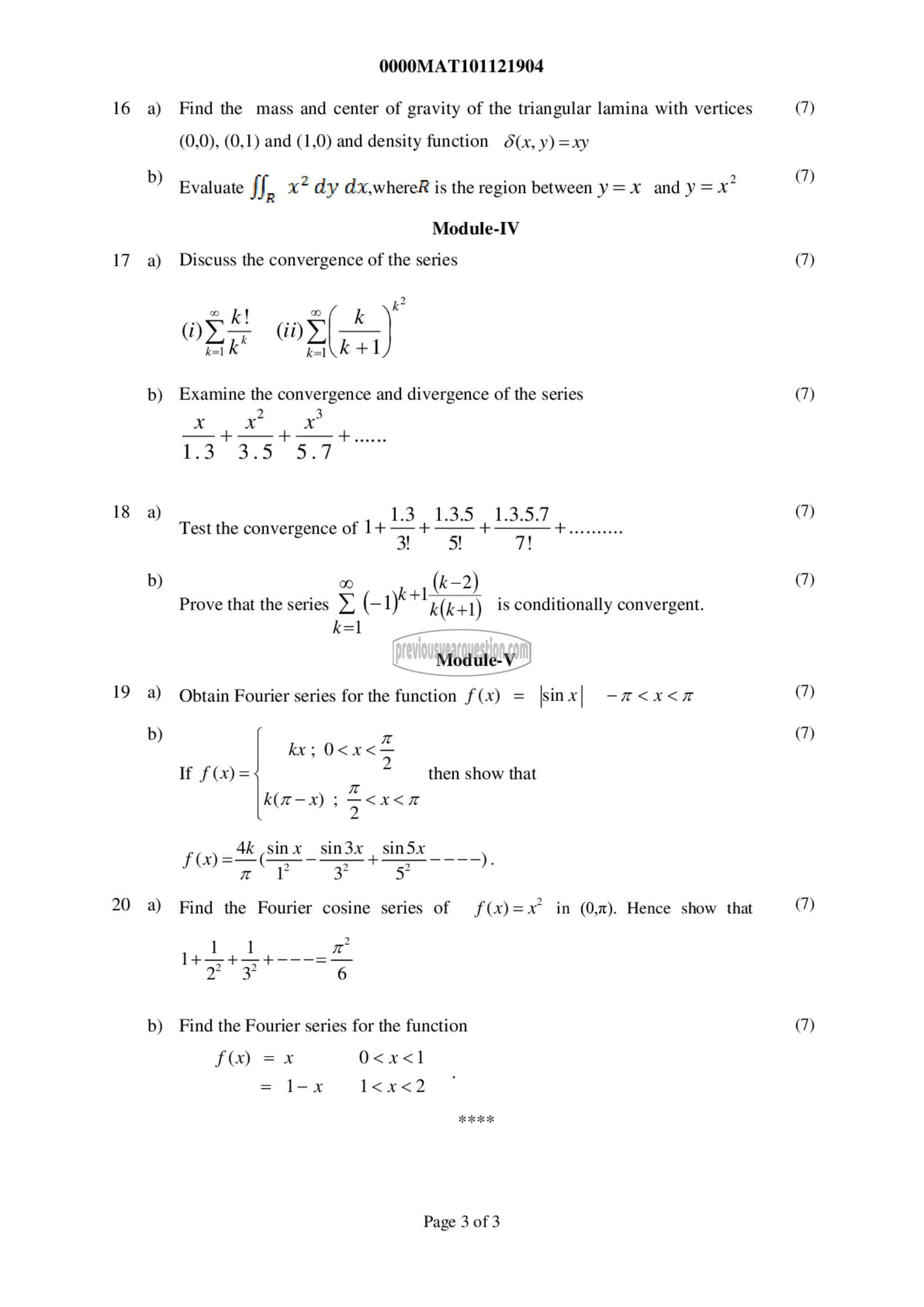 Question Paper - LINEAR ALGEBRA AND CALCULUS-3