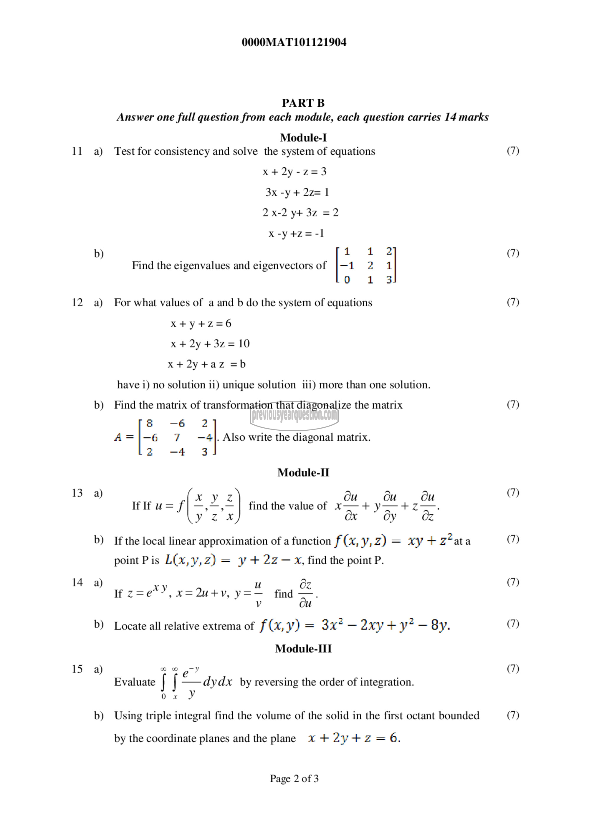 Question Paper - LINEAR ALGEBRA AND CALCULUS-2