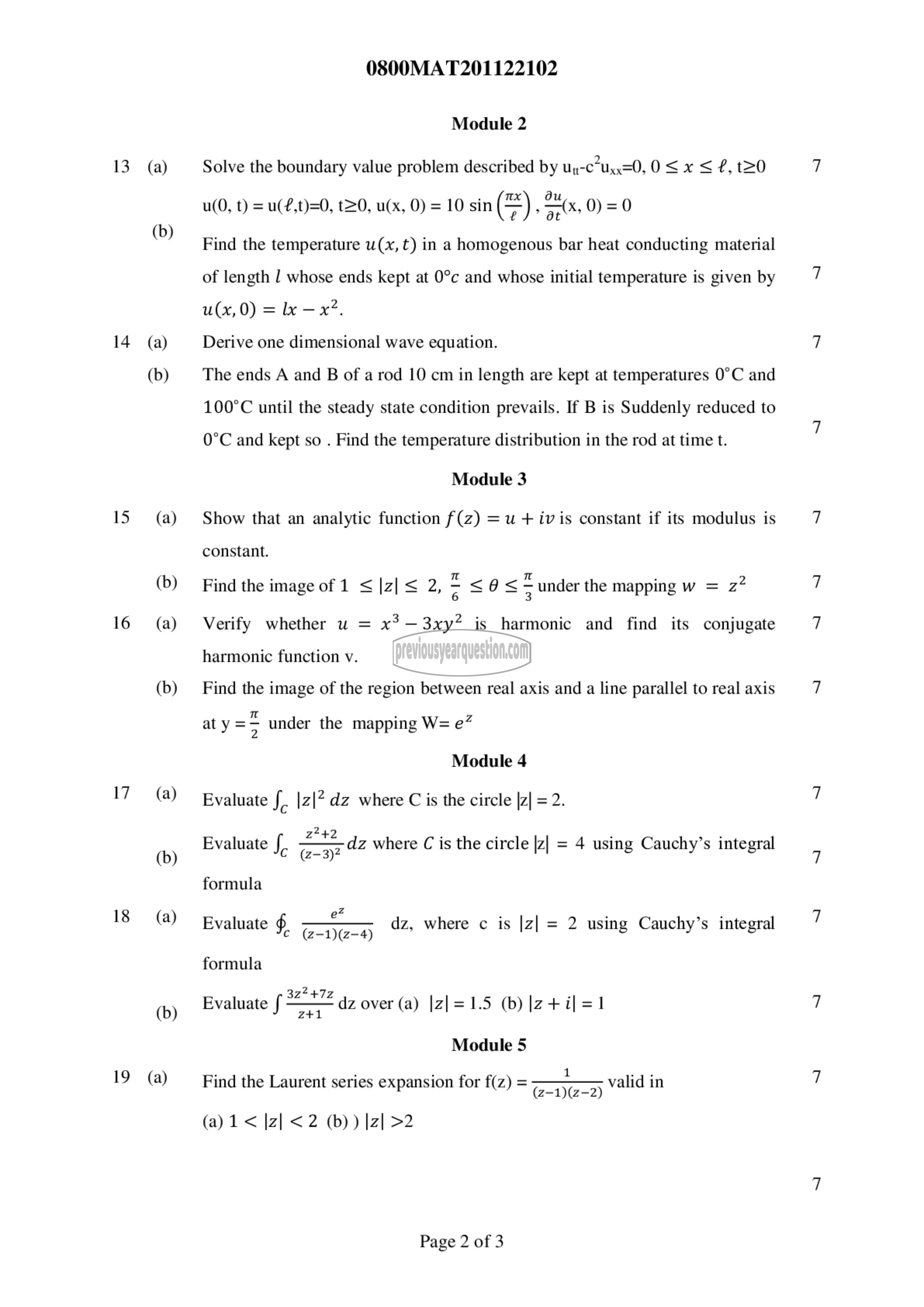 Question Paper - PARTIAL DIFFERENTIAL EQUATION AND COMPLEX ANALYSIS-2