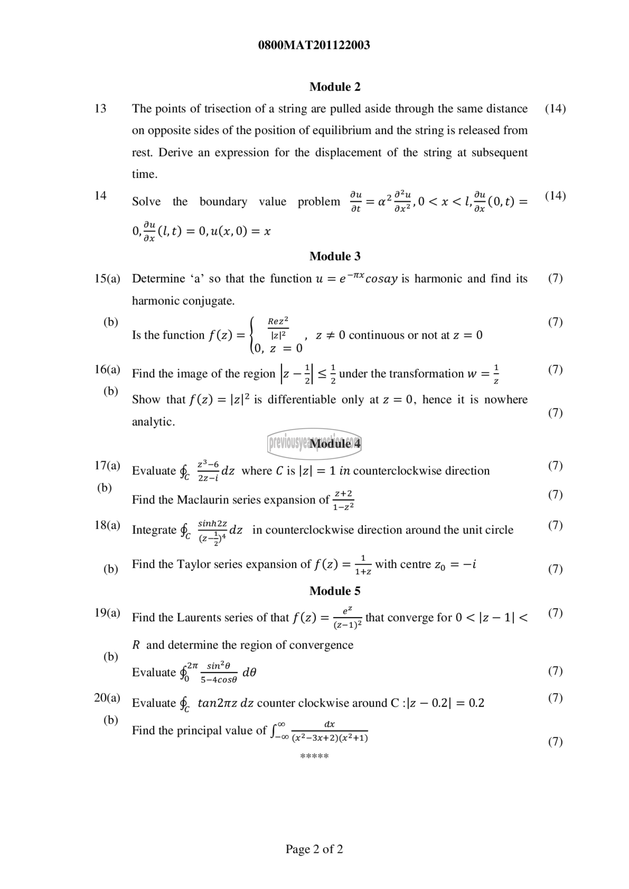 Question Paper - PARTIAL DIFFERENTIAL EQUATION AND COMPLEX ANALYSIS-2