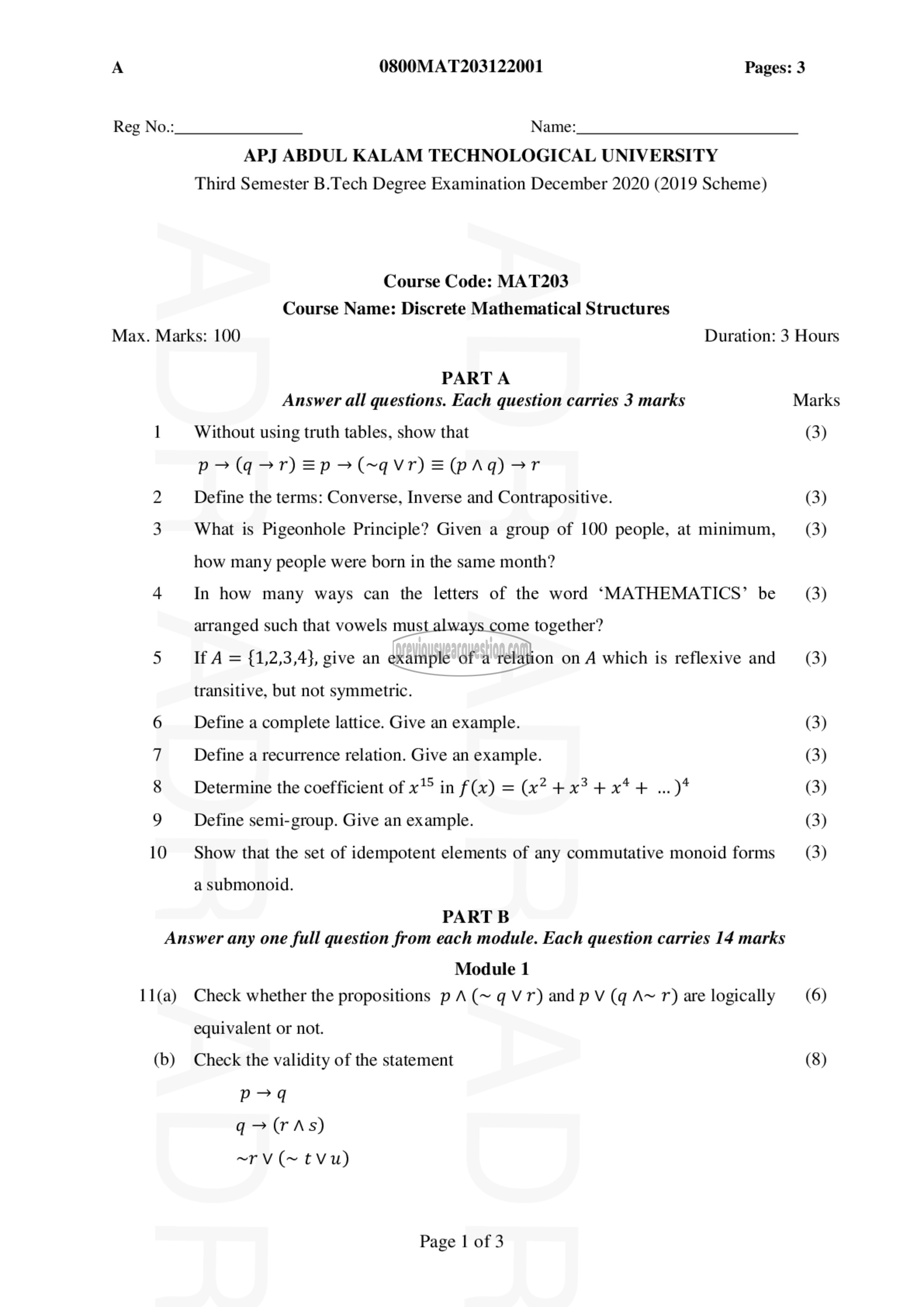 Question Paper - DISCRETE MATHEMATICAL STRUCTURES-1