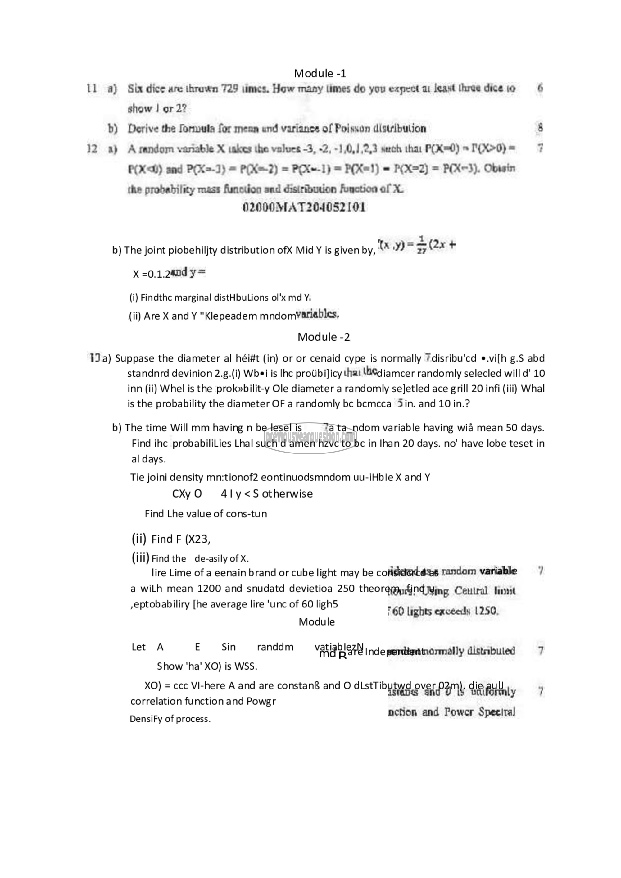 Question Paper - PROBABILITY, RANDOM PROCESSES AND NUMERICAL METHODS-2