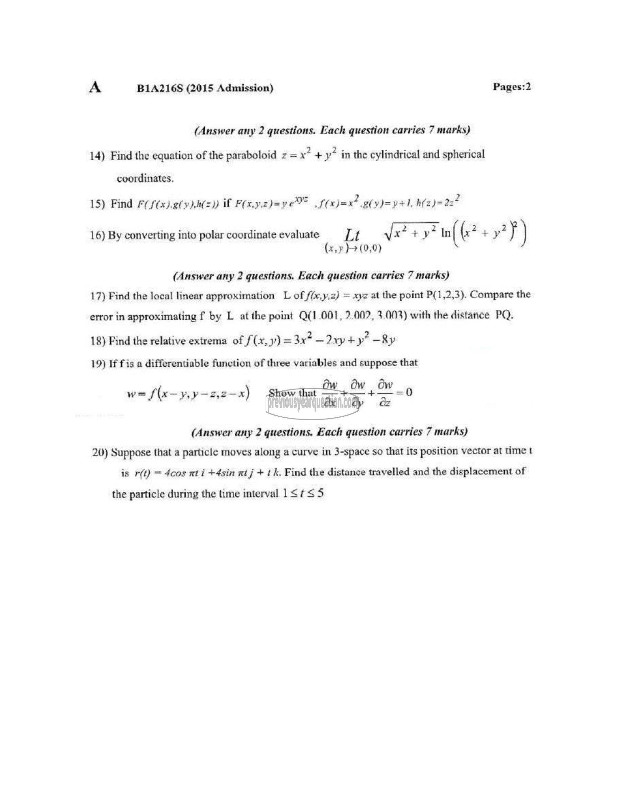 Question Paper - CALCULUS-2