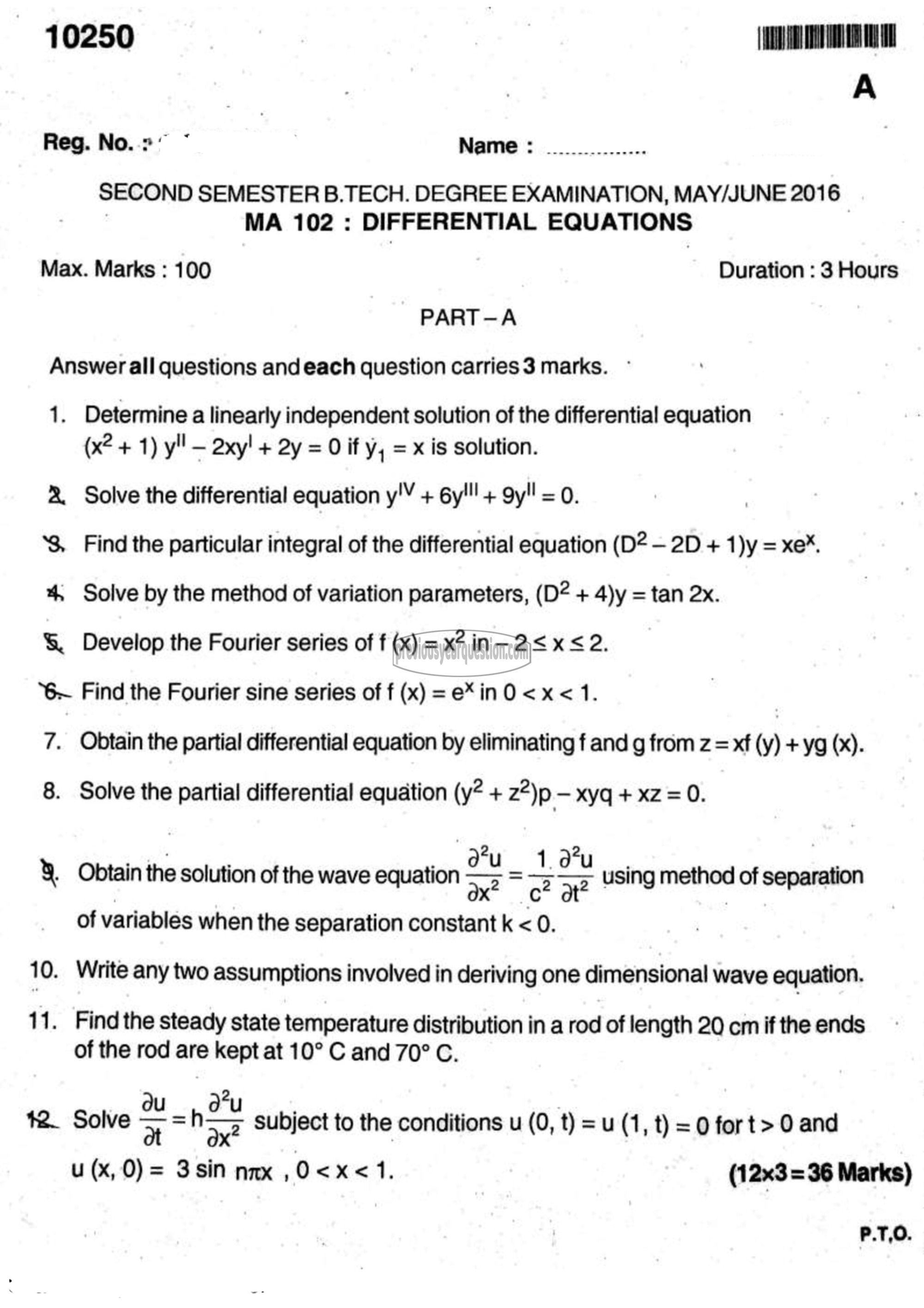 Question Paper - DIFFERENTIAL EQUATIONS-1