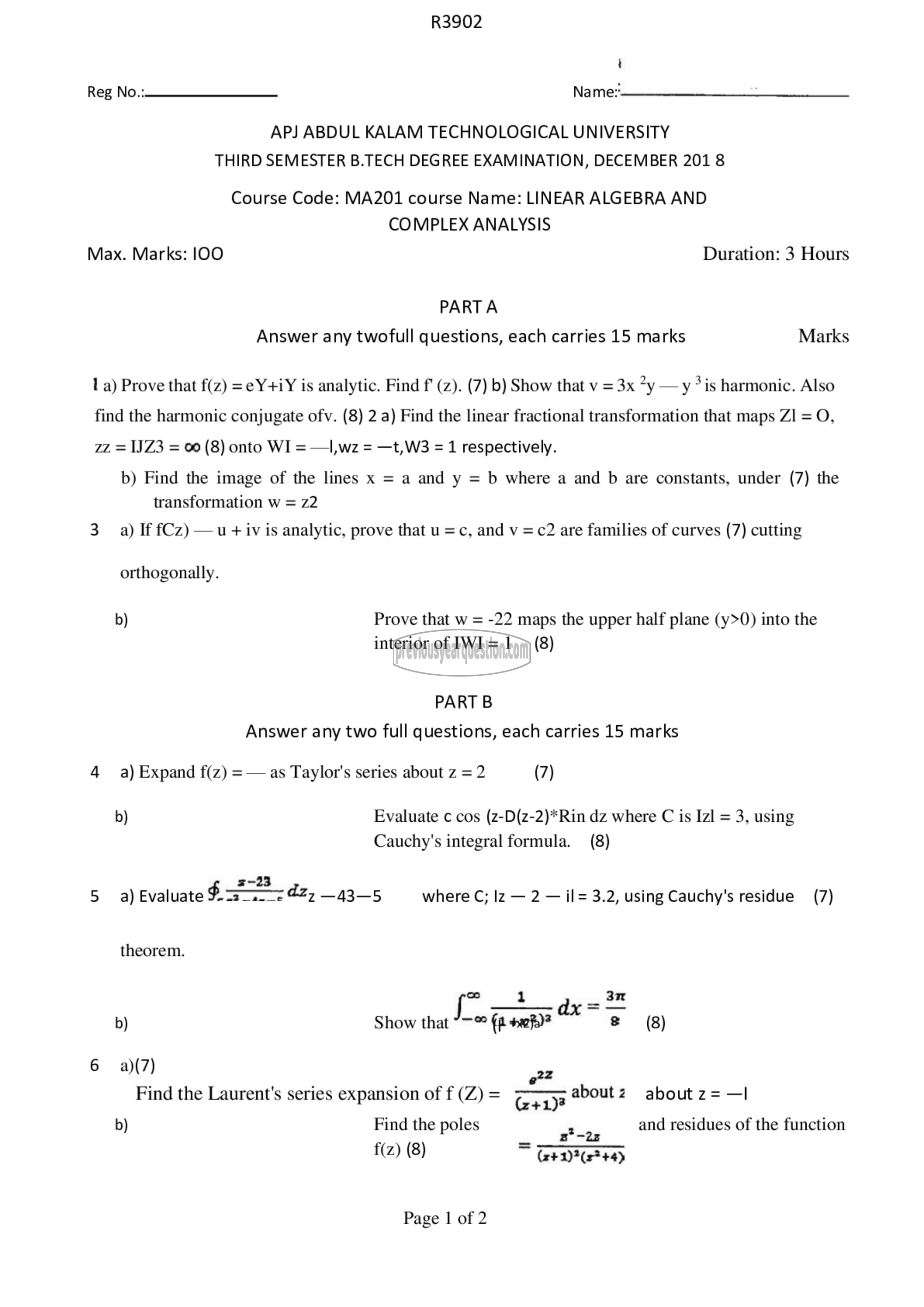 Question Paper - Linear Algebra & Complex Analysis-1