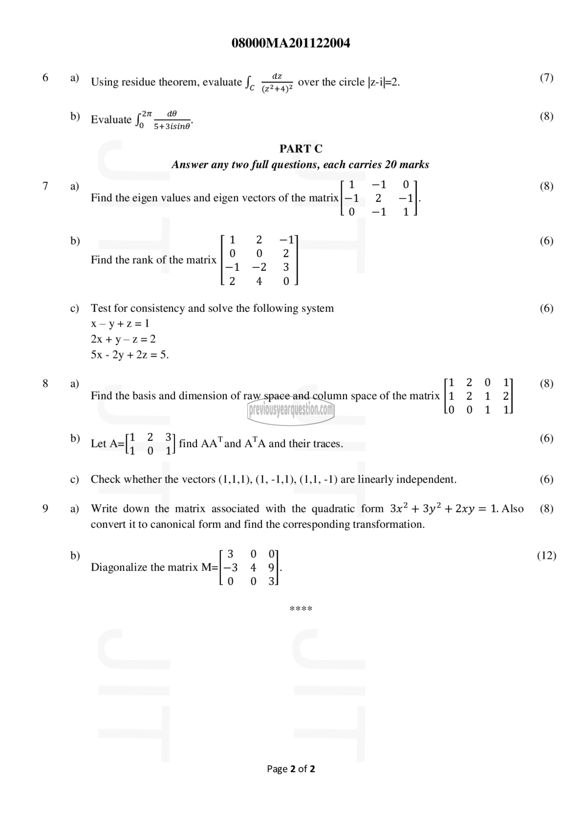 Question Paper - Linear Algebra & Complex Analysis-2