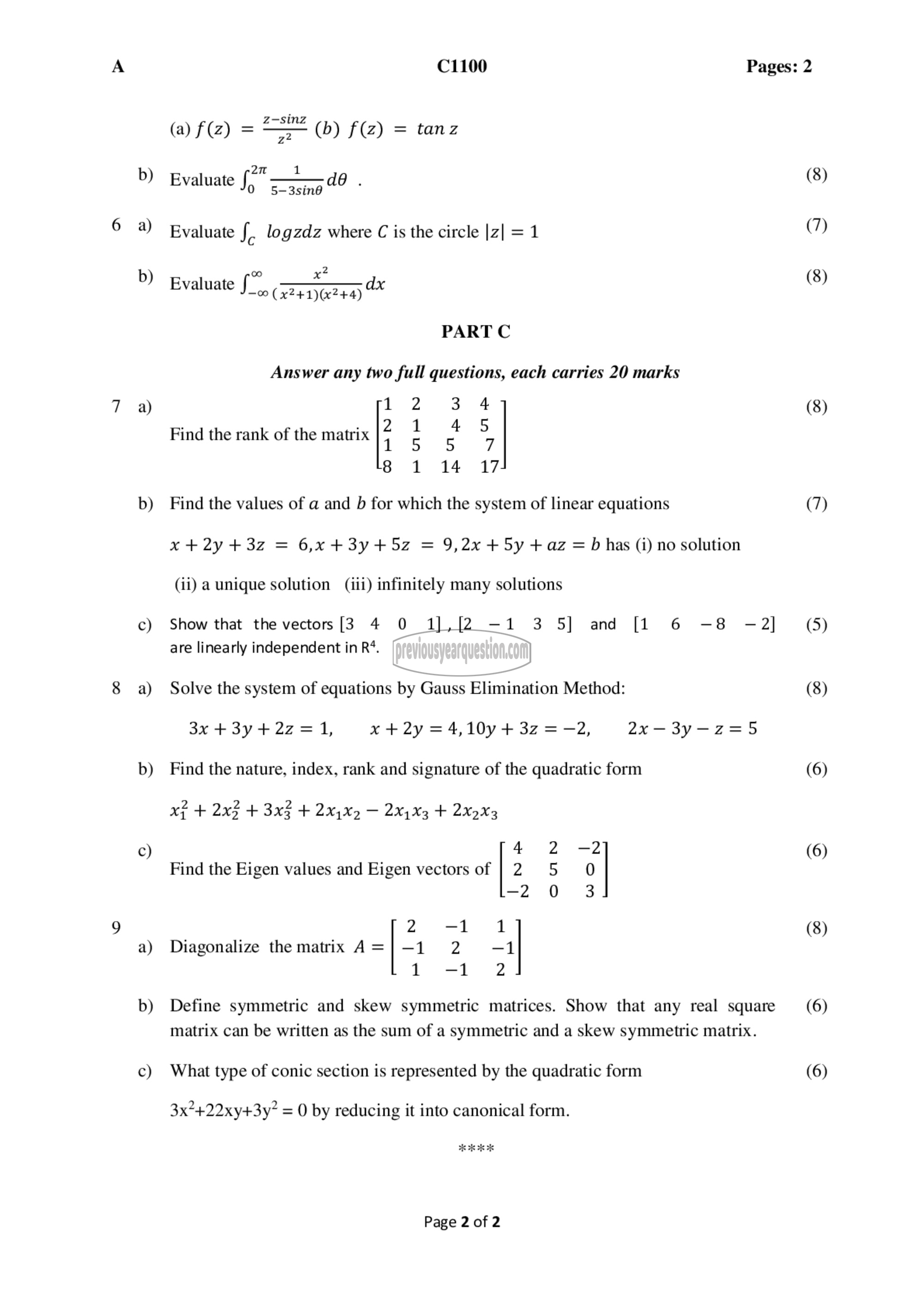 Question Paper - Linear Algebra & Complex Analysis-2