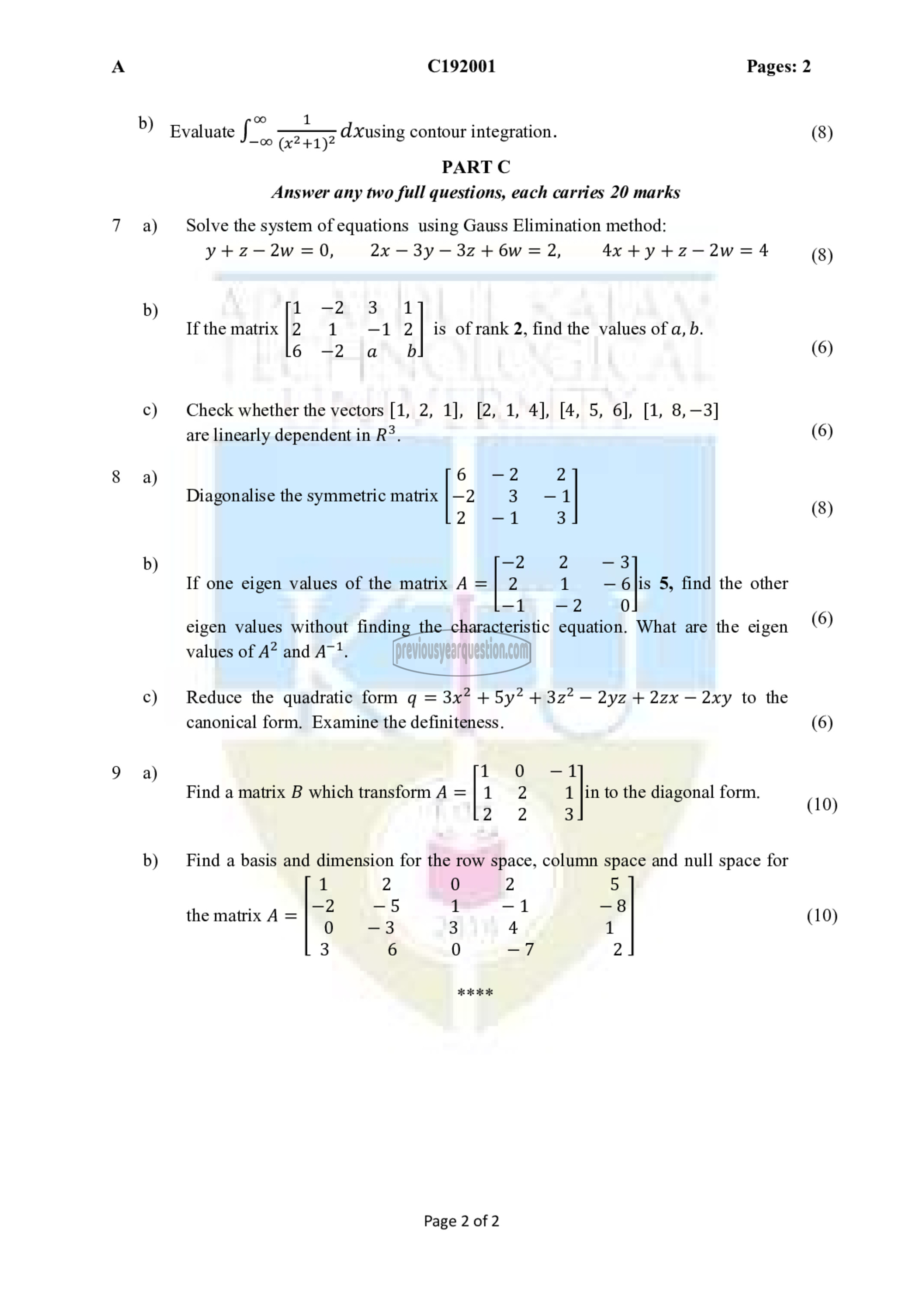 Question Paper - Linear Algebra & Complex Analysis-2