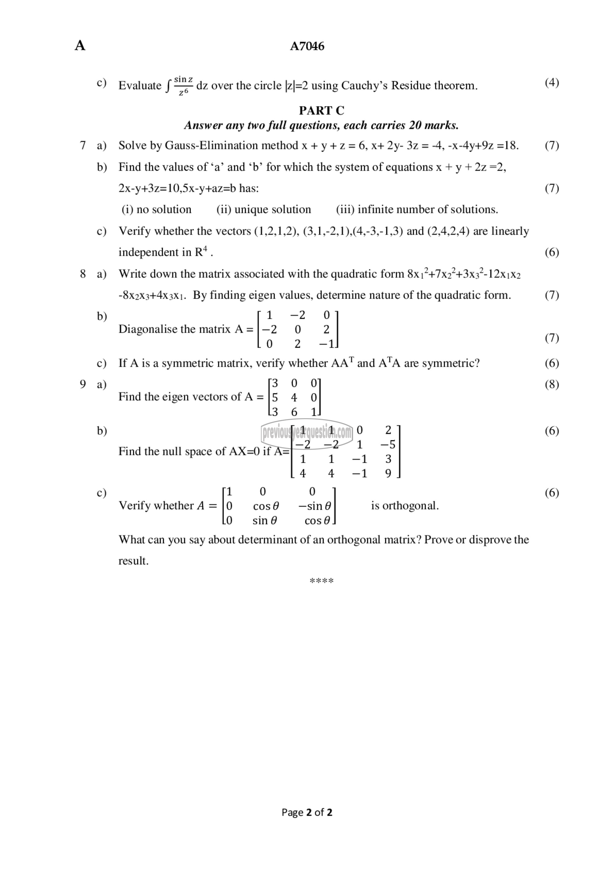 Question Paper - Linear Algebra & Complex Analysis-2