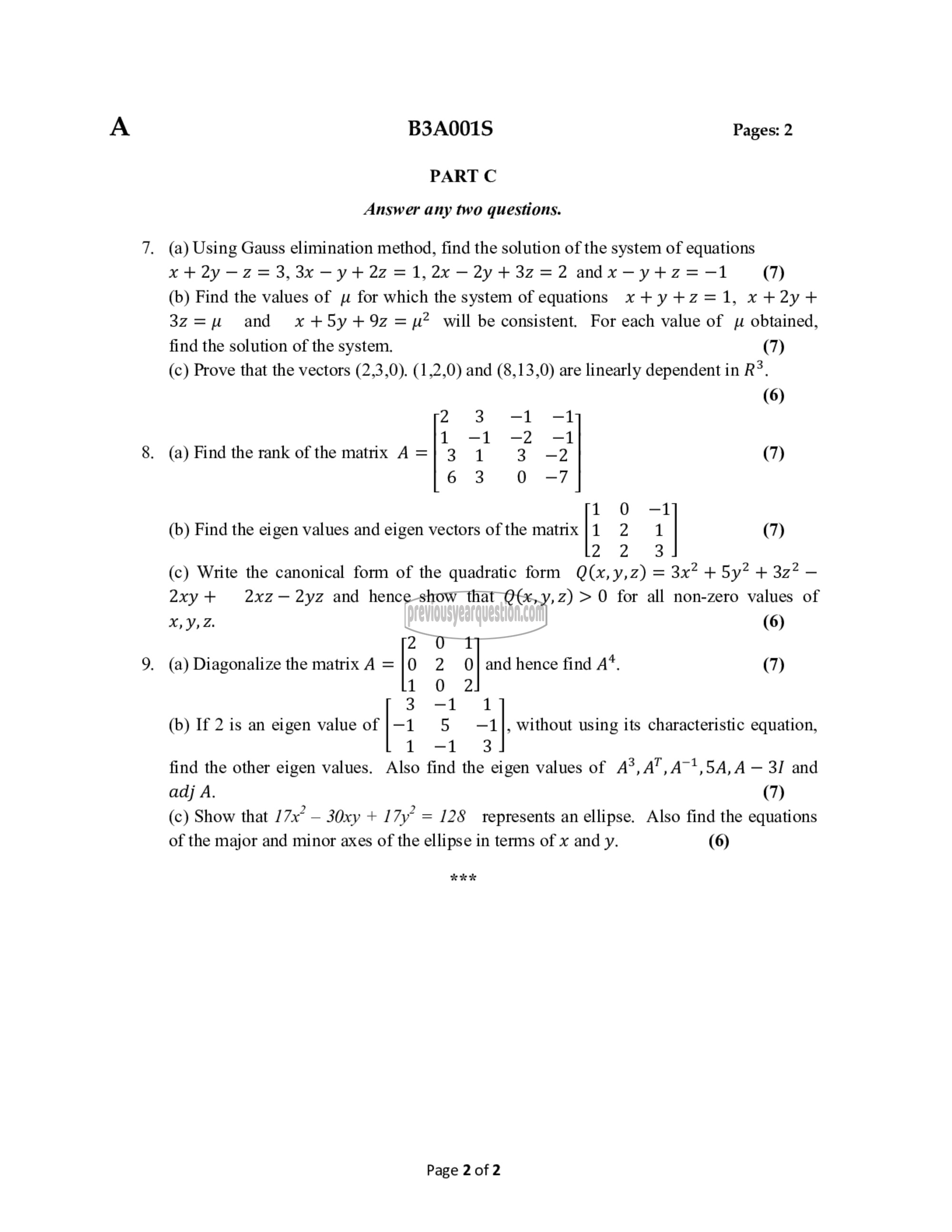 Question Paper - Linear Algebra & Complex Analysis-2