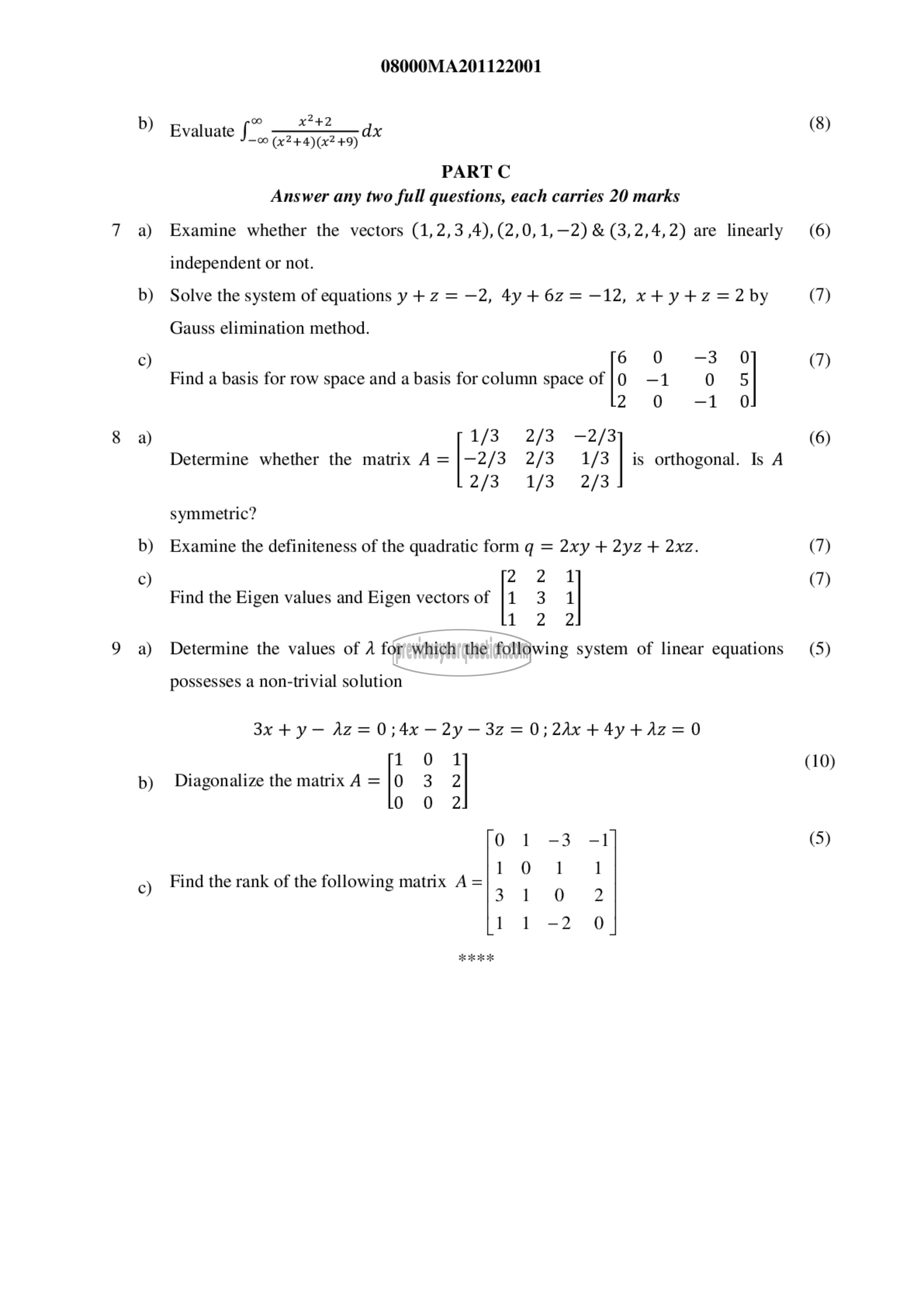 Question Paper - Linear Algebra & Complex Analysis-2