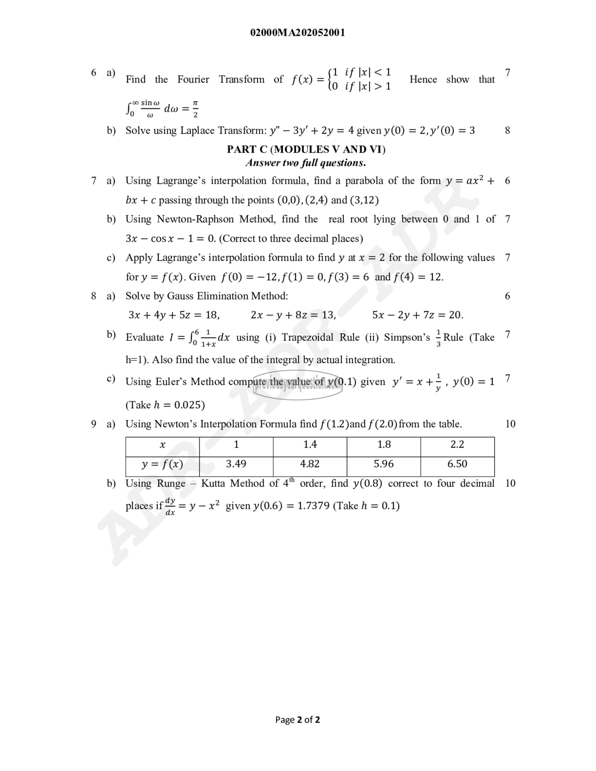 Question Paper - Probability Distributions, Transforms and Numerical Methods-2