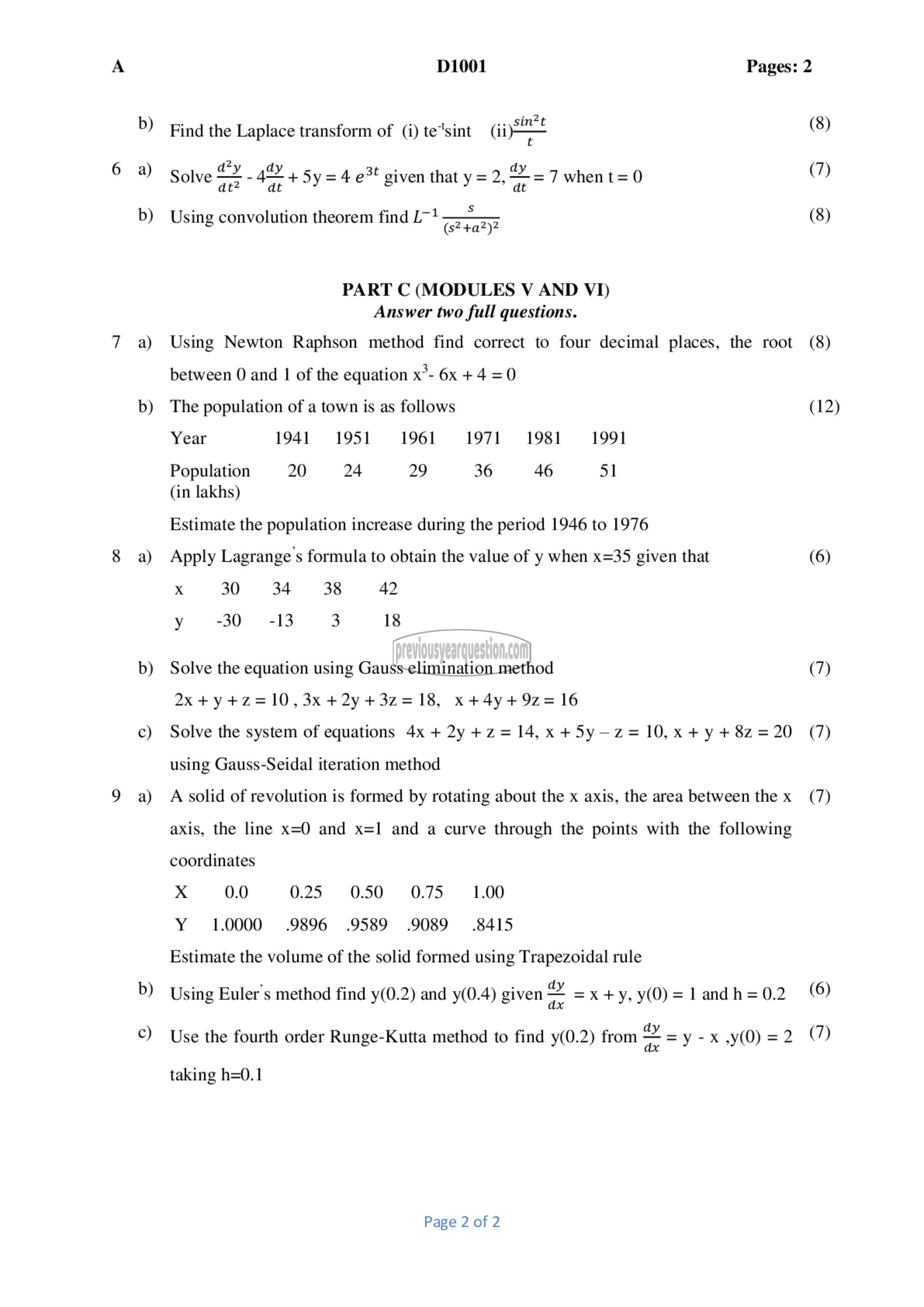 Question Paper - Probability Distributions, Transforms and Numerical Methods-2