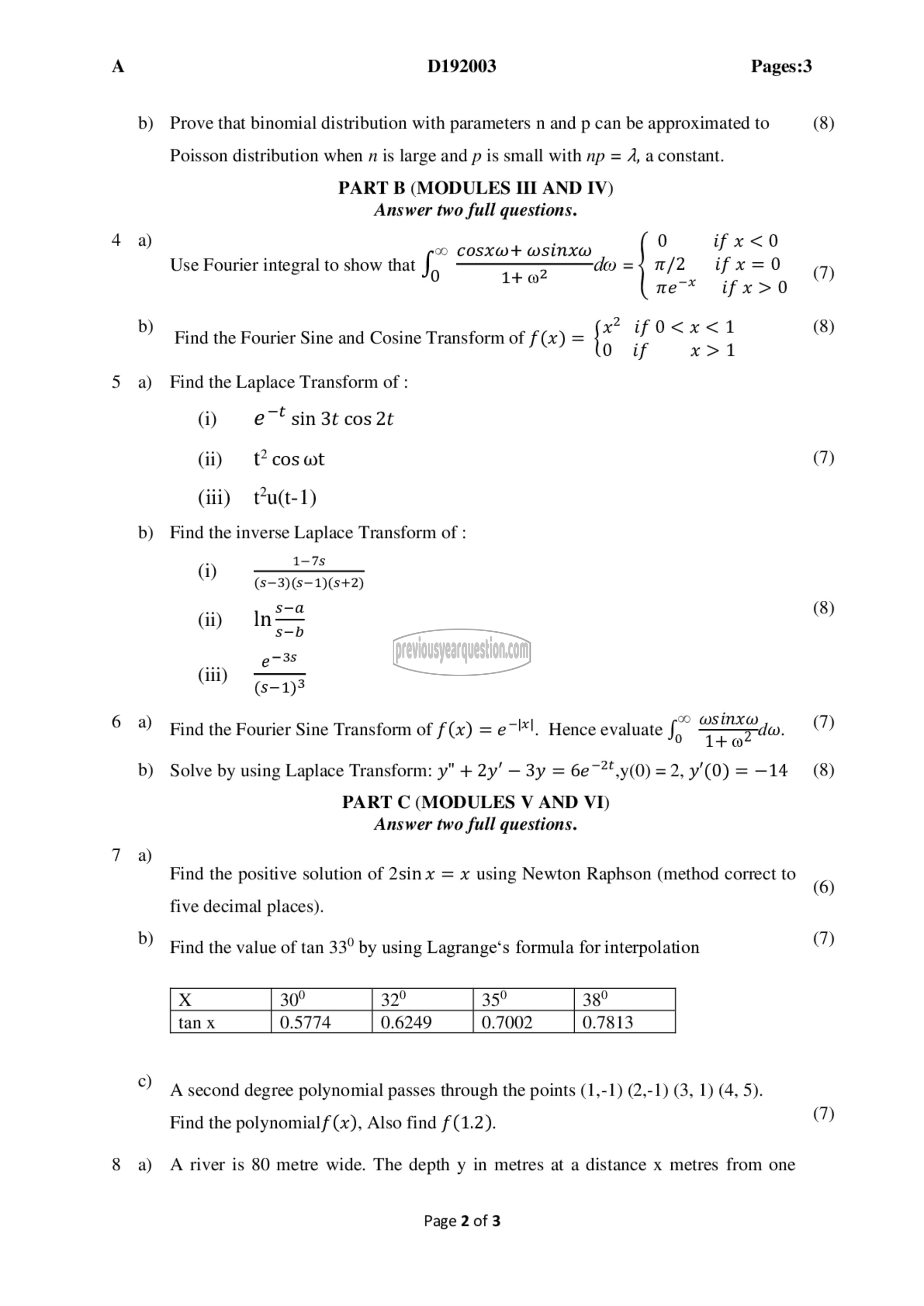 Question Paper - Probability Distributions, Transforms and Numerical Methods-2