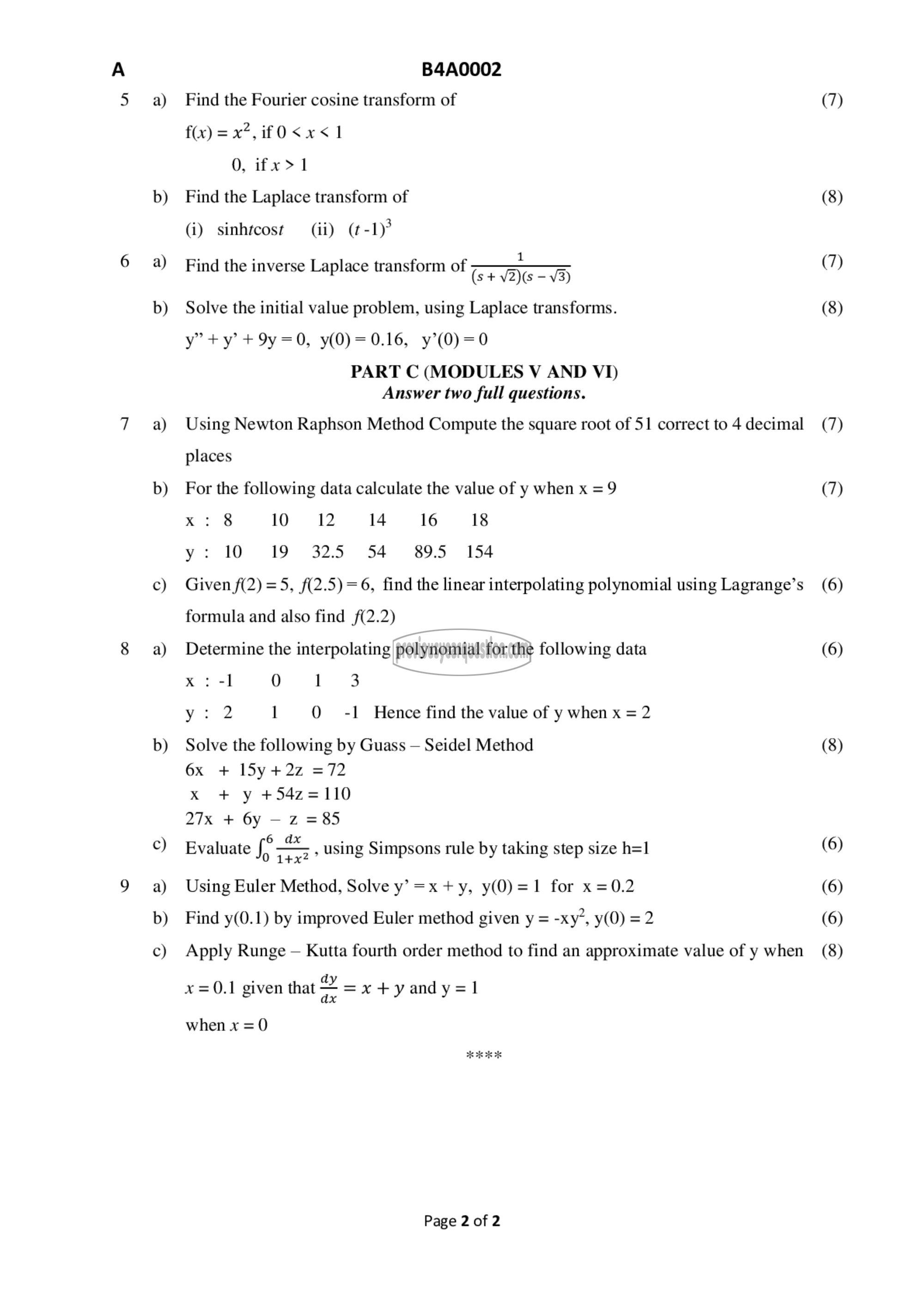 Question Paper - Probability Distributions, Transforms and Numerical Methods-2