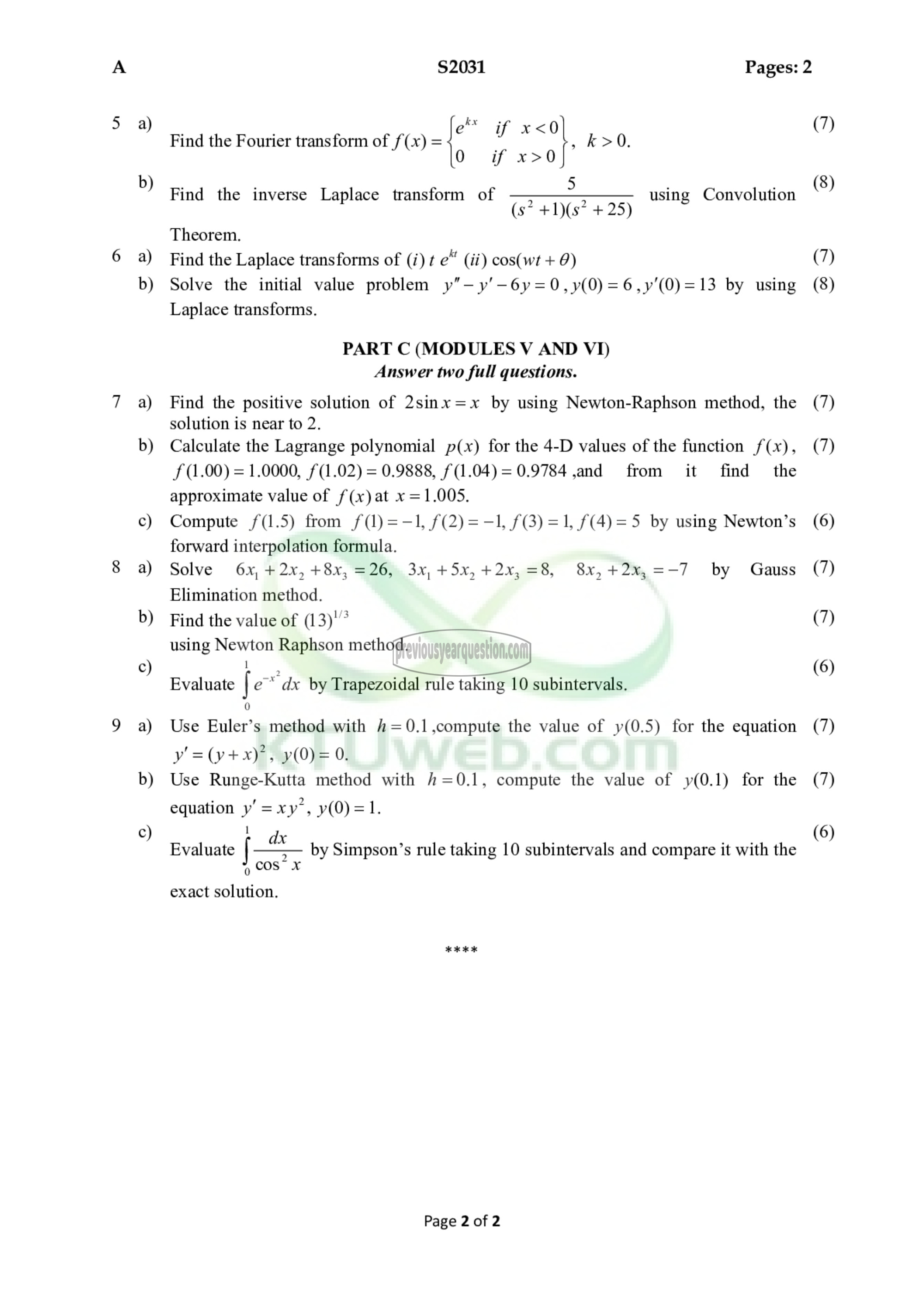 Question Paper - Probability Distributions, Transforms and Numerical Methods-2