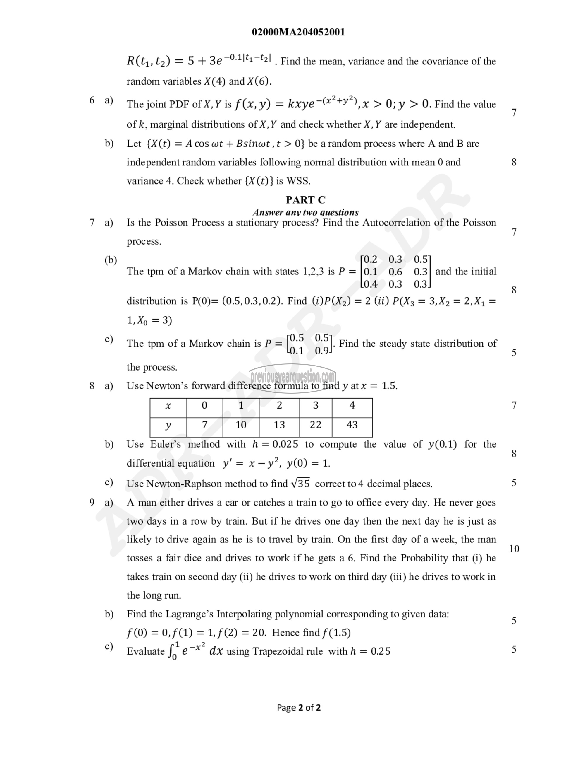 Question Paper - Probability distributions, Random Processes and Numerical Methods-2