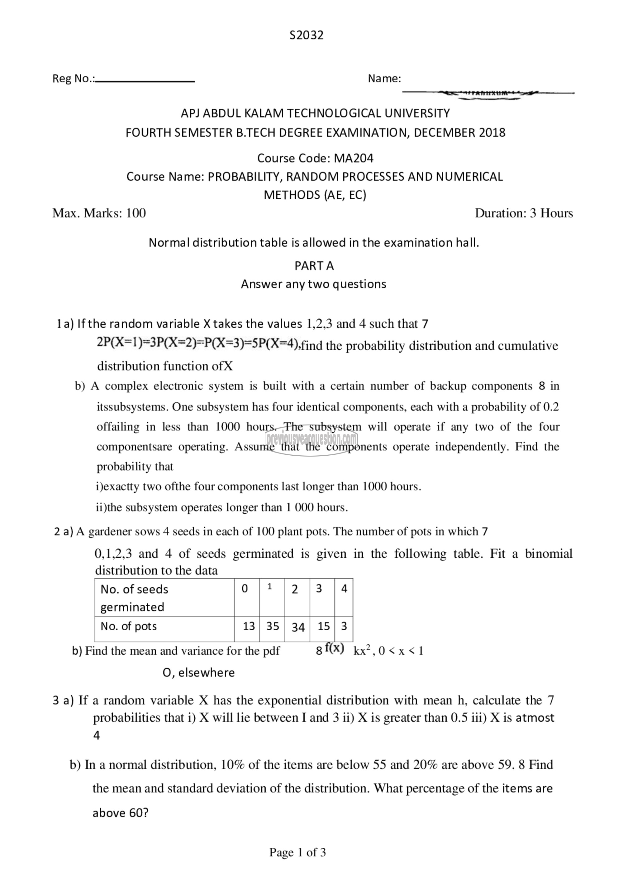 Question Paper - Probability distributions, Random Processes and Numerical Methods-1