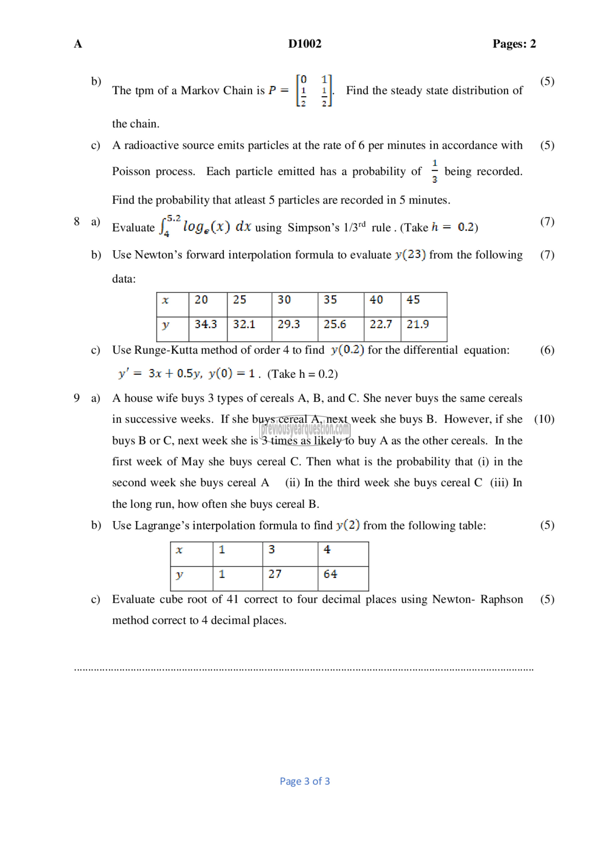 Question Paper - Probability distributions, Random Processes and Numerical Methods-3